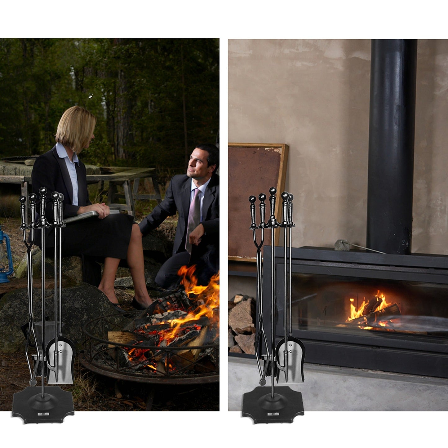5 Pieces Fireplace Tools Set Includes Poker Brush Shovel Stand Tongs