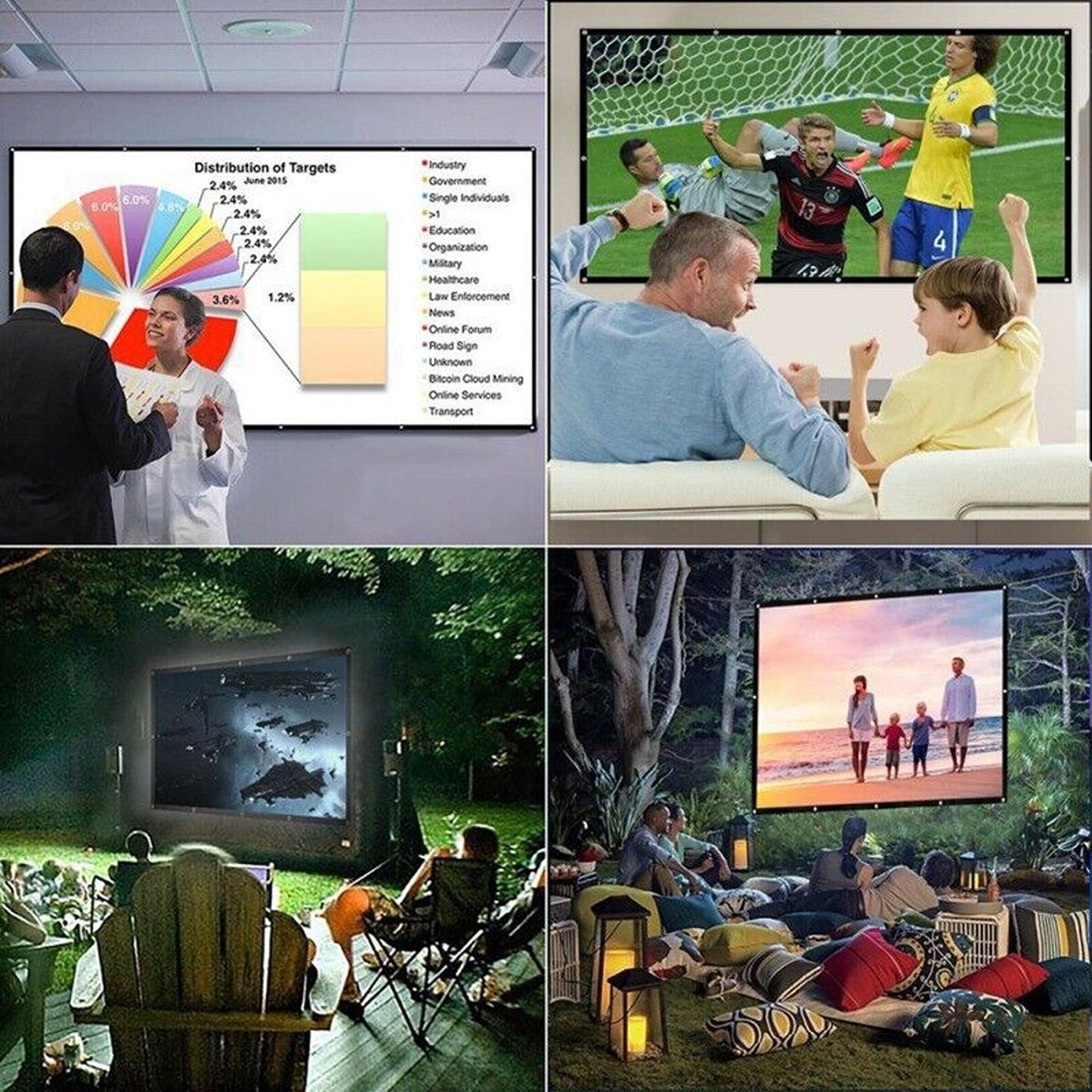 16:9 Foldable Projector Screen for Outdoor Movies and Home Cinema 3D Ready