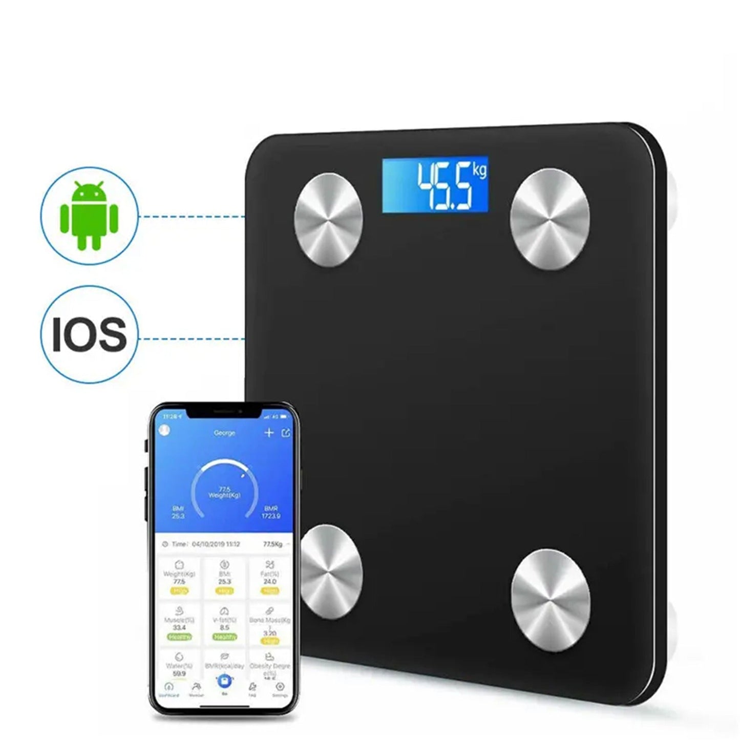 Black Digital Body Fat Scale Wireless Bathroom Bluetooth Weight BMI Monitor