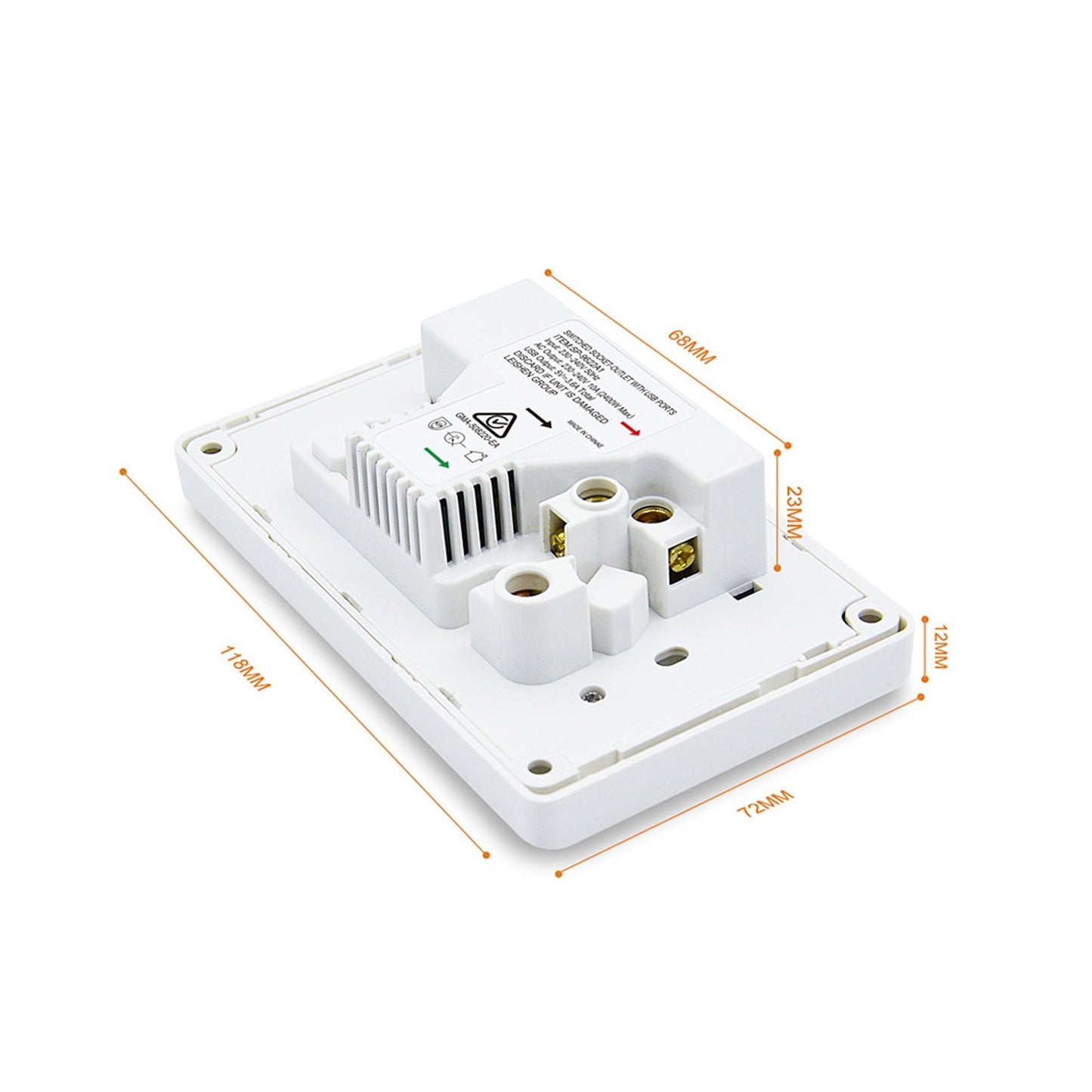 Wall Mounted Double Power Point with 3.6 Amp GPO Outlet Switch