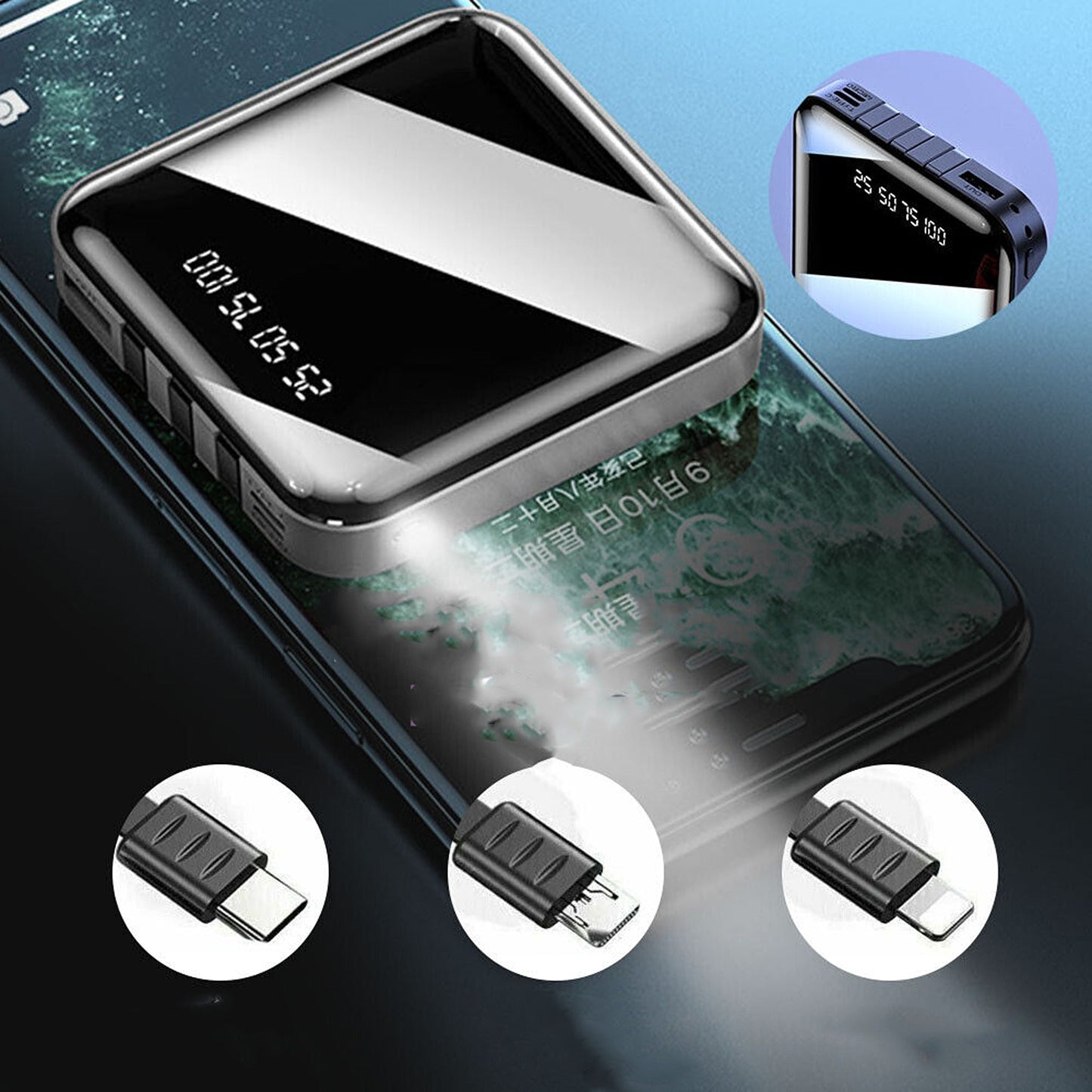Compact 10000mAh Portable Power Bank with USB LED Battery Indicator
