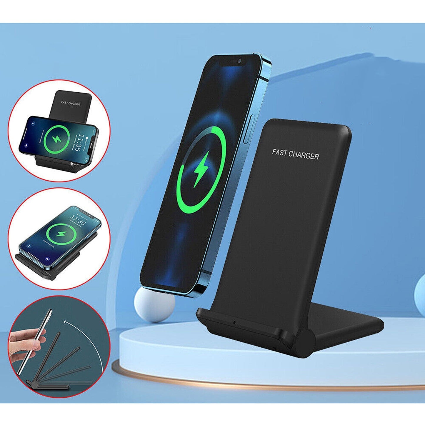 30W Fast Wireless Charger Stand Compatible with iPhone and Samsung Devices