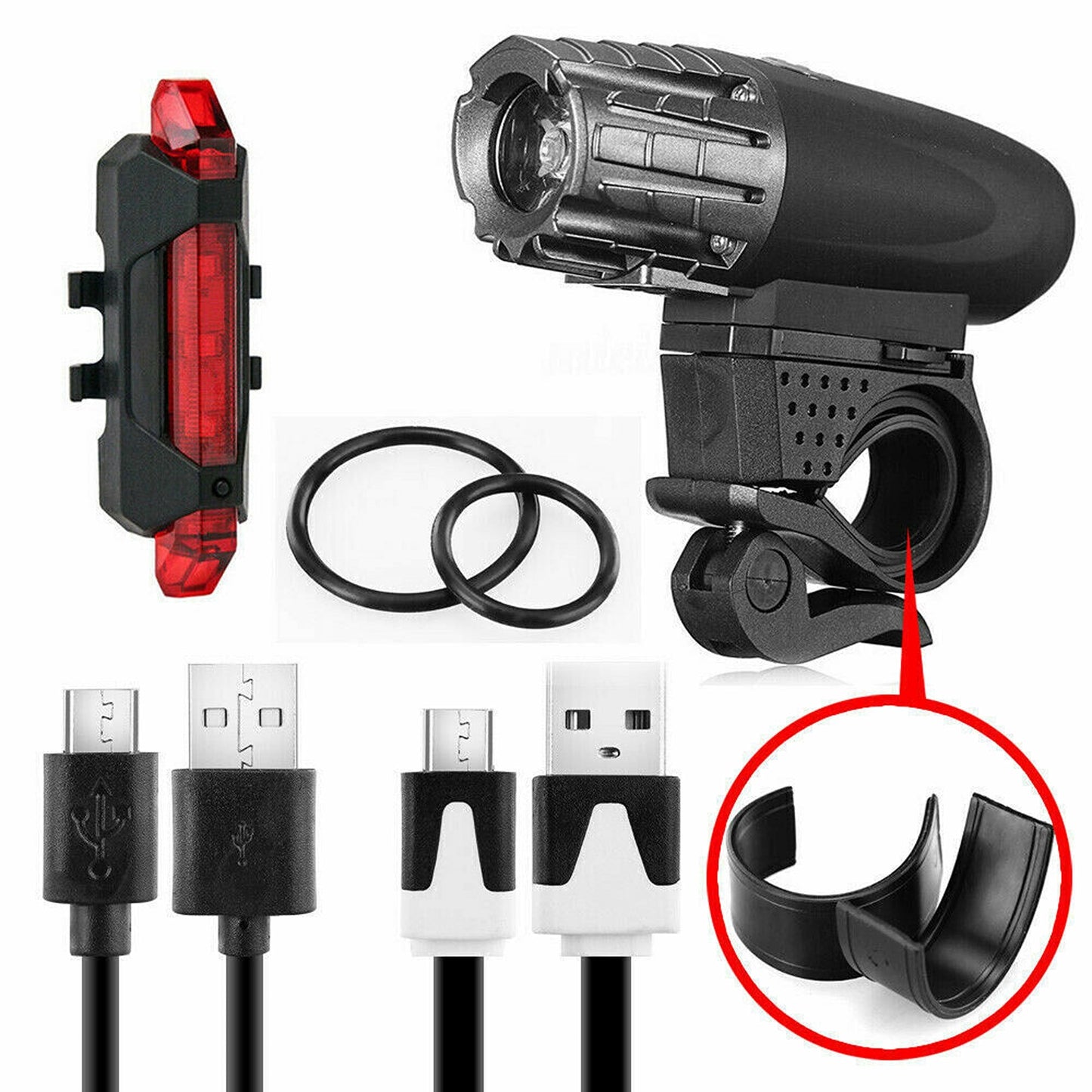 USB Rechargeable LED Bicycle Headlight Waterproof Cycle Front and Rear Light