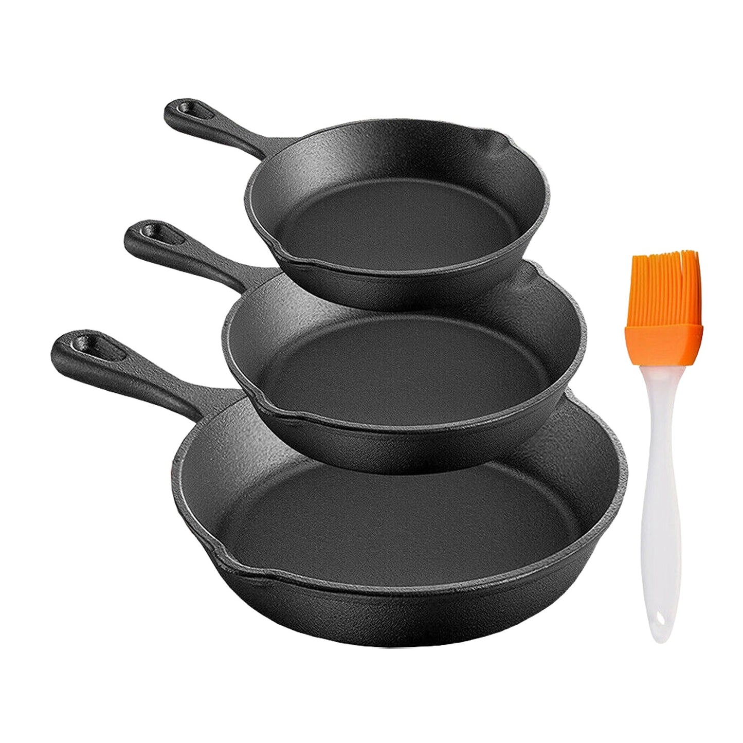 3-Piece Nonstick Cast Iron Frypan Set for BBQ and Cooking