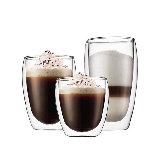 450ml Double Wall Glass Coffee Mugs Insulated Tea and Juice Cups