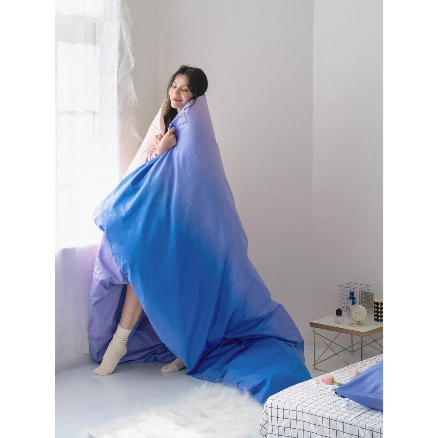 Gradient Blue Purple Quilt Duvet Cover Set Bedding for Queen King Size