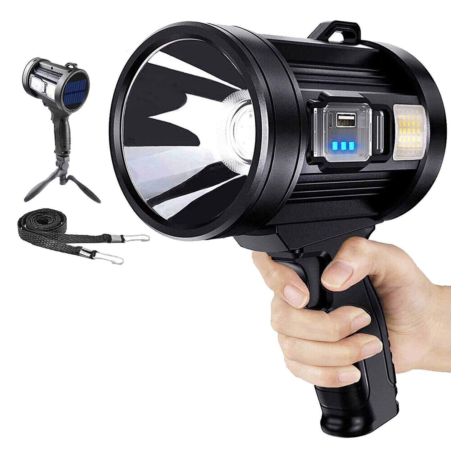 Handheld Rechargeable LED Searchlight with 400000LM and Side Light
