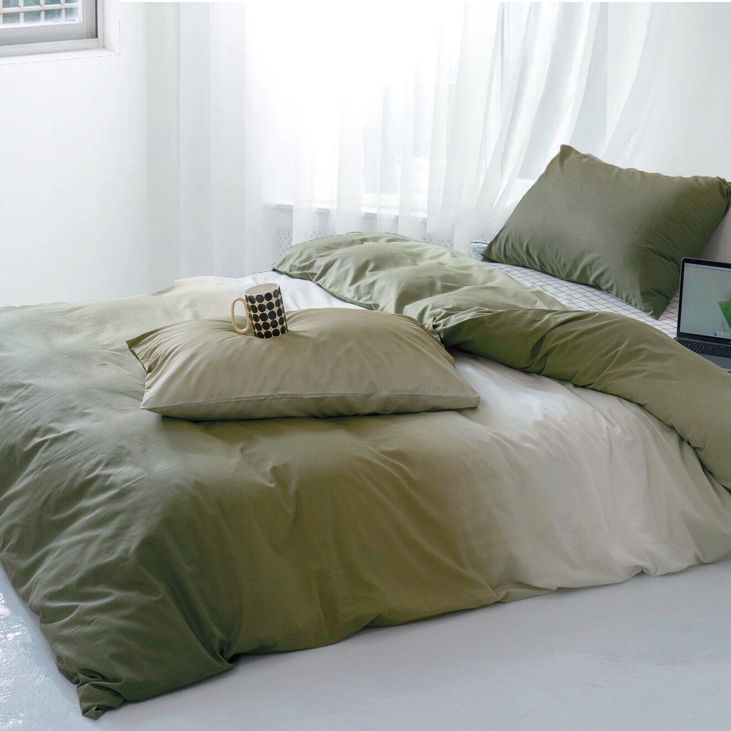 Gradient Brown Quilt Duvet Cover Set Bedding for Queen King Size