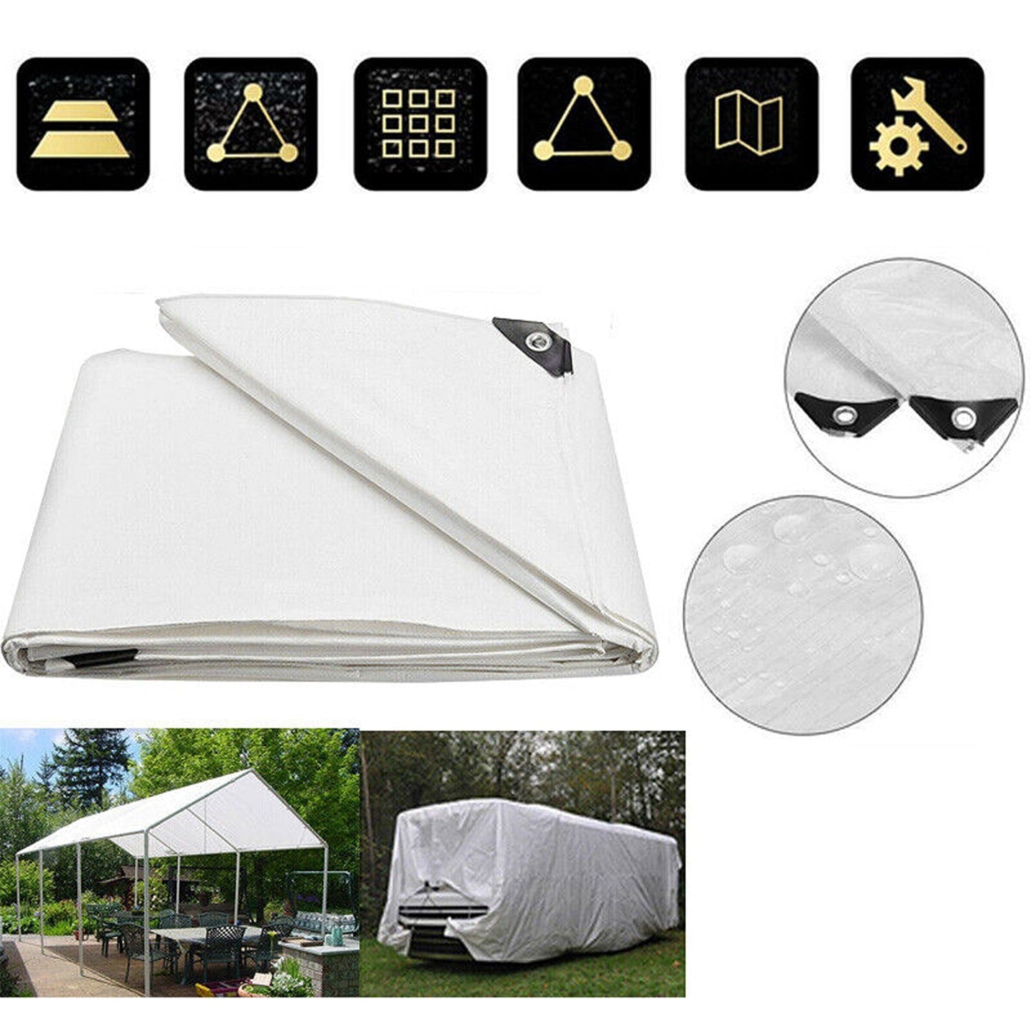 Heavy Duty Waterproof Poly Tarp - Camping and Sun Cover