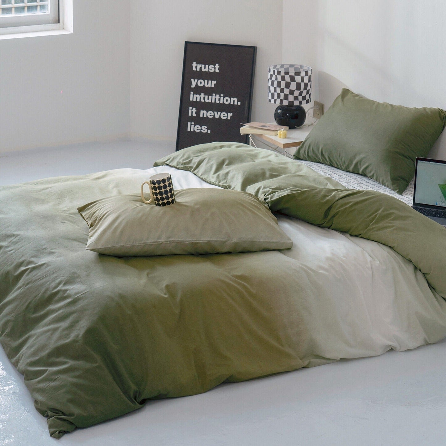 Gradient Brown Quilt Duvet Cover Set Bedding for Queen King Size