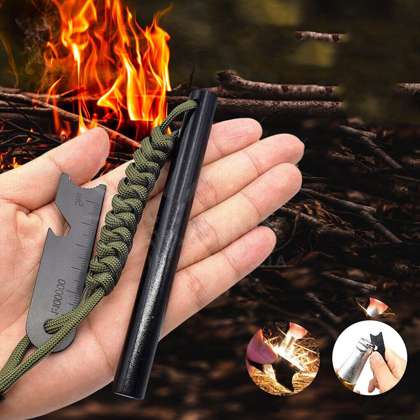Survival Fire Starter with Striker Ferrocerium Flint Rod Paracord