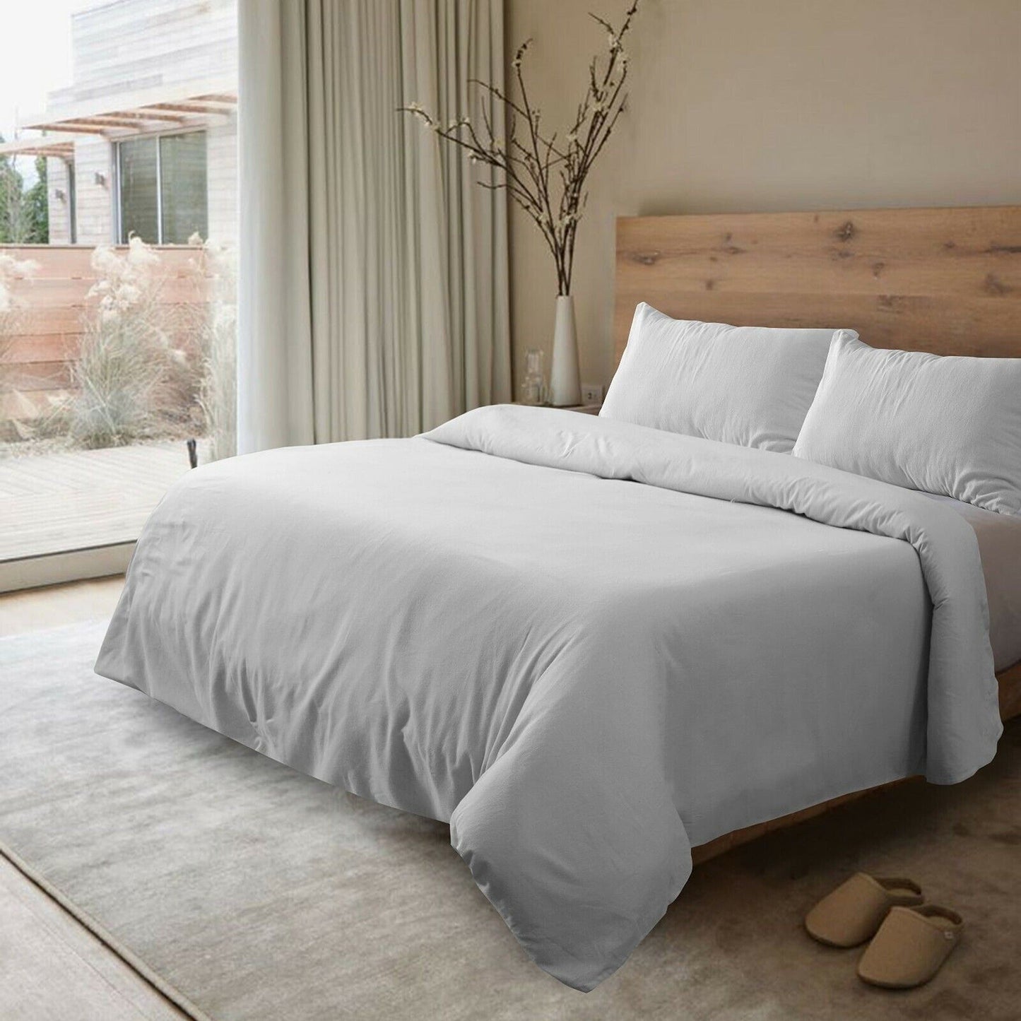 Silver Cotton Flannelette Sheets Set with Standard Pillow Case Single Double Queen King