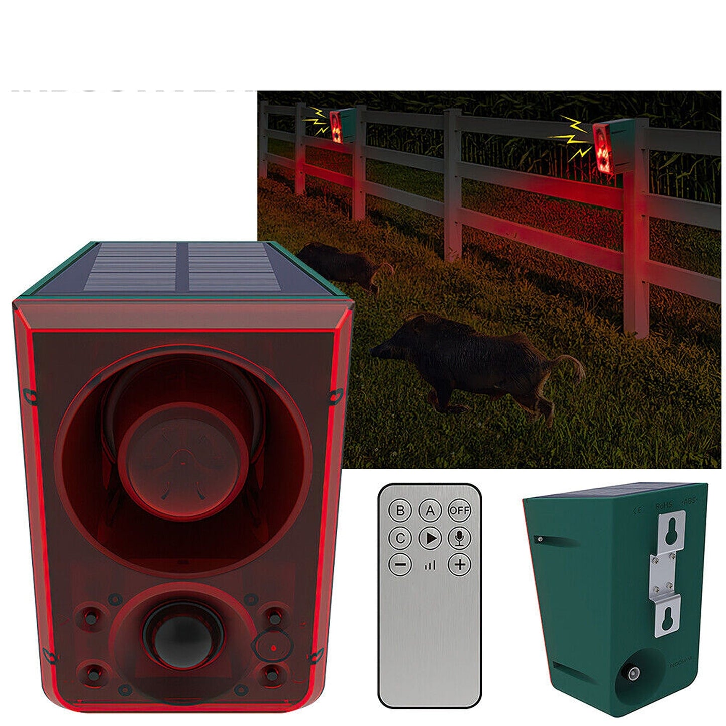 Outdoor Solar Motion Sensor Alarm with Siren Dog Barking and Gunshots Sounds