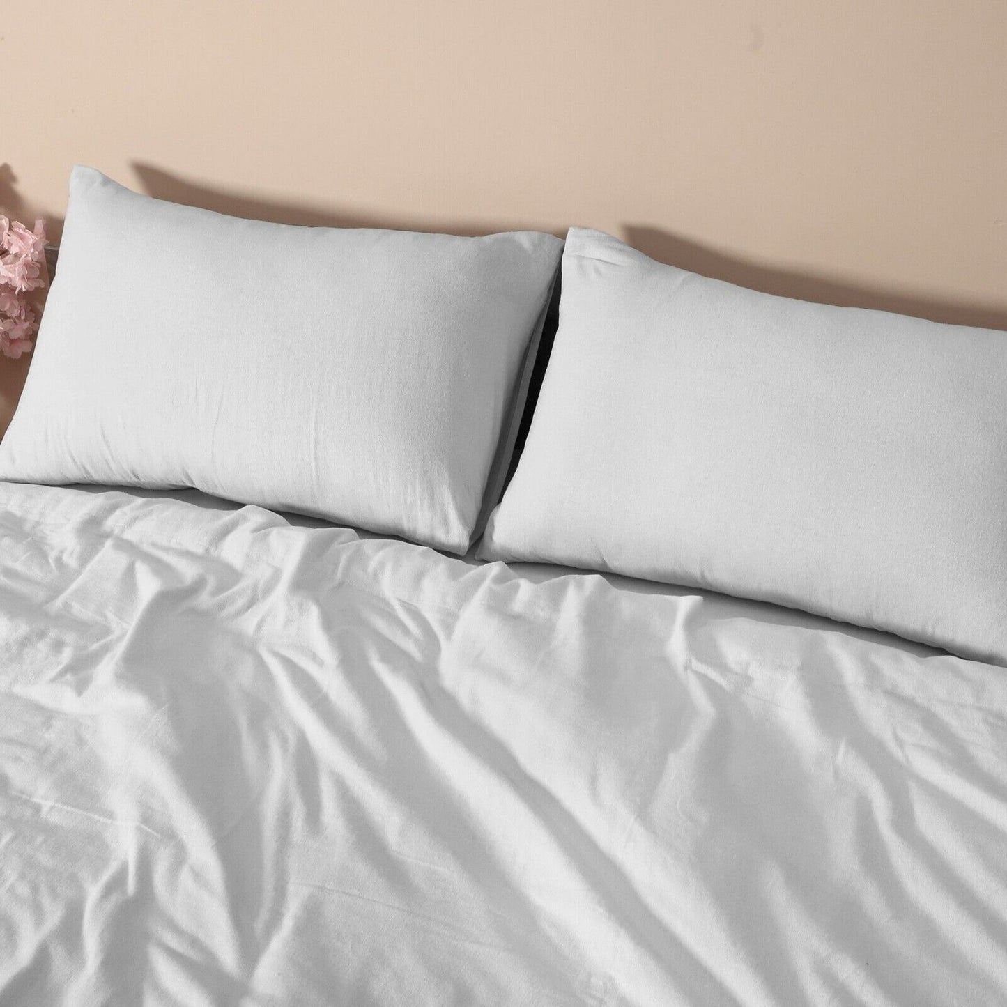 Silver Cotton Flannelette Sheets Set with Standard Pillow Case Single Double Queen King