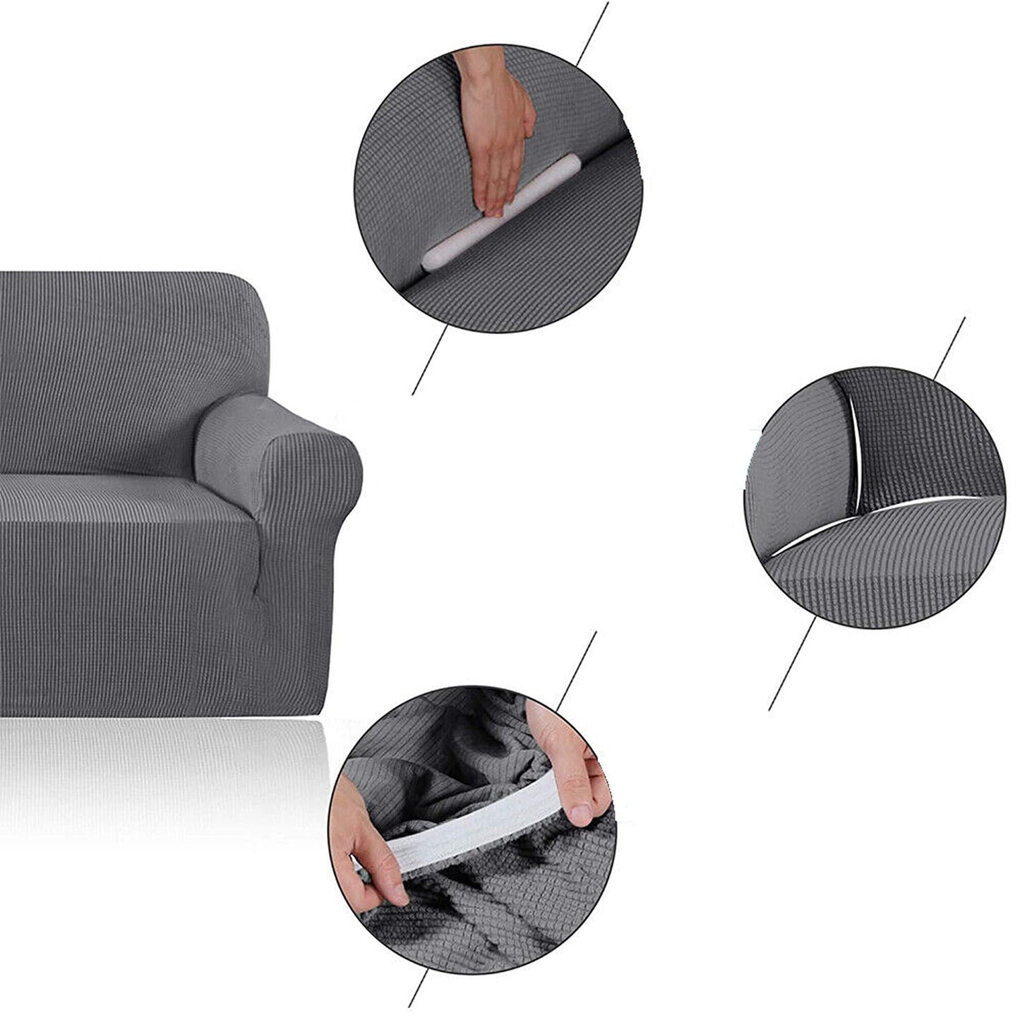 Dark Grey Super Stretch Sofa Cover Soft Thick Lounge Slipcover
