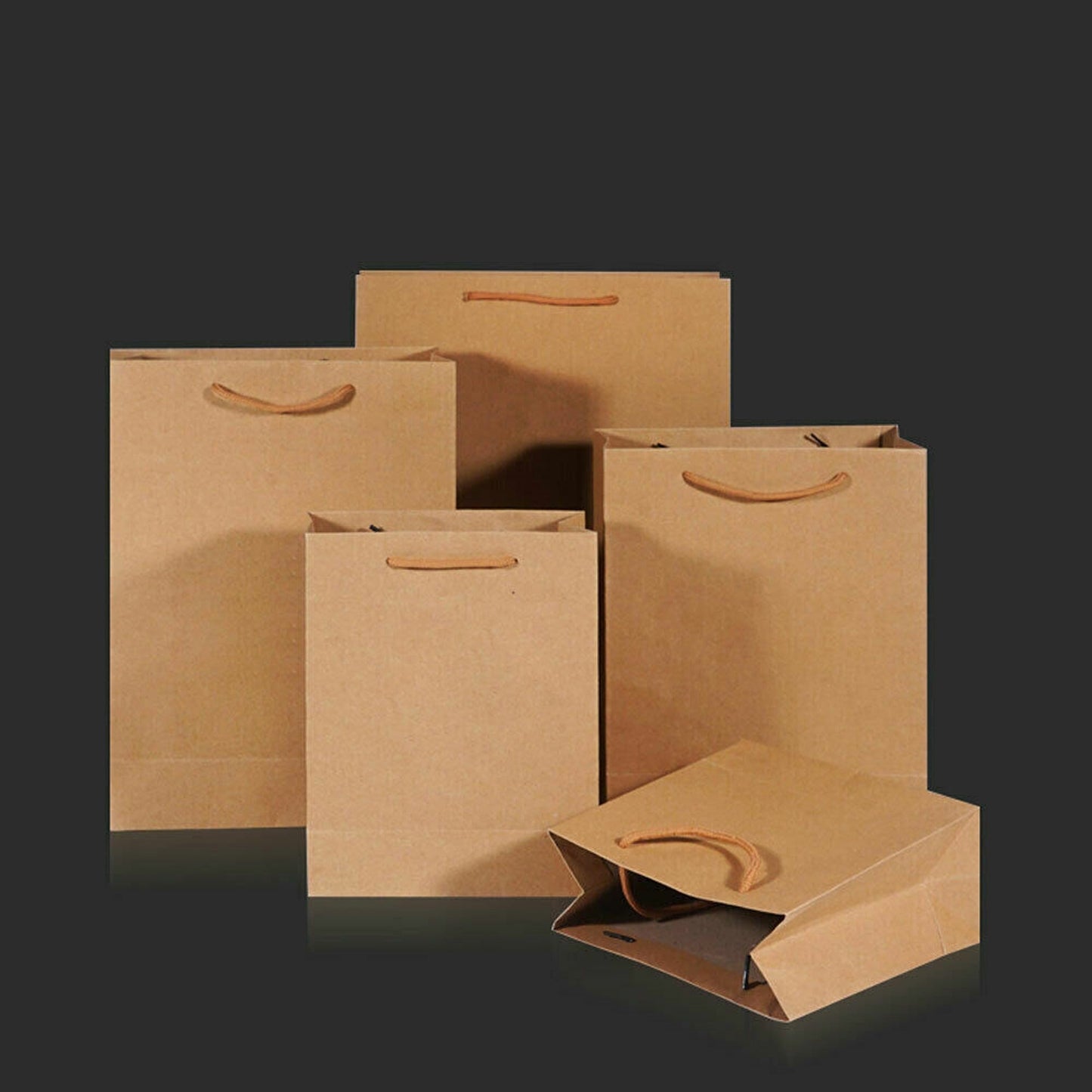 50pcs Bulk Kraft Paper Bags with Rope Handles Gift Shopping Carry Craft