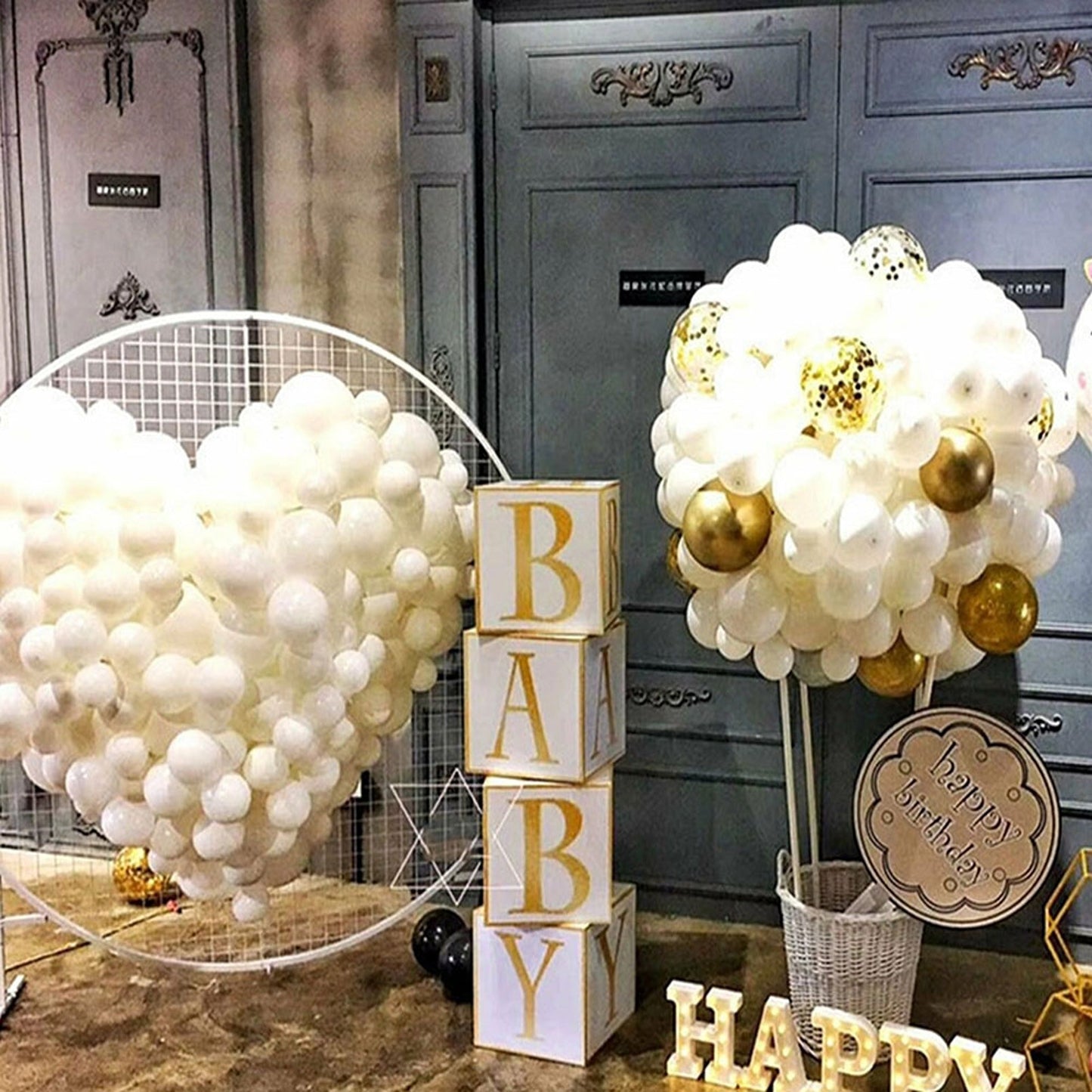 White Mesh Round Hoop Arch for Wedding Party Flower Display