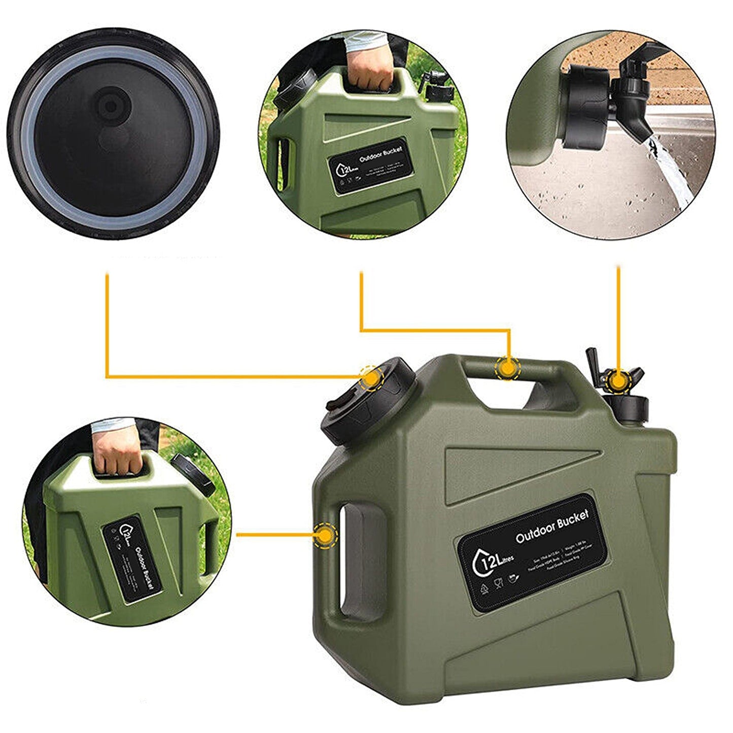 12L Portable Outdoor Camping Water Container with Storage Tap