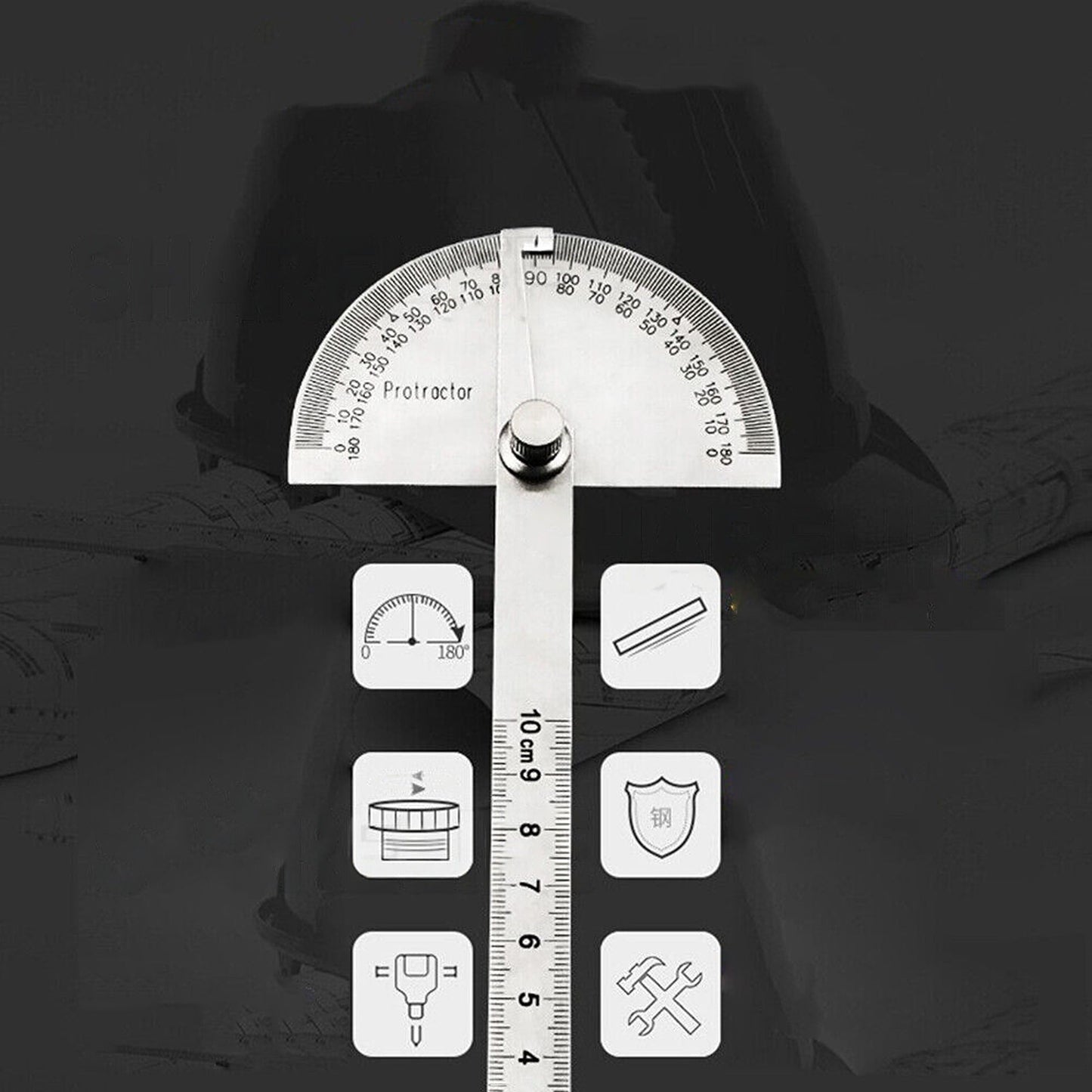Protractor Angle Finder with Arm Measuring Ruler Stainless Steel Tool