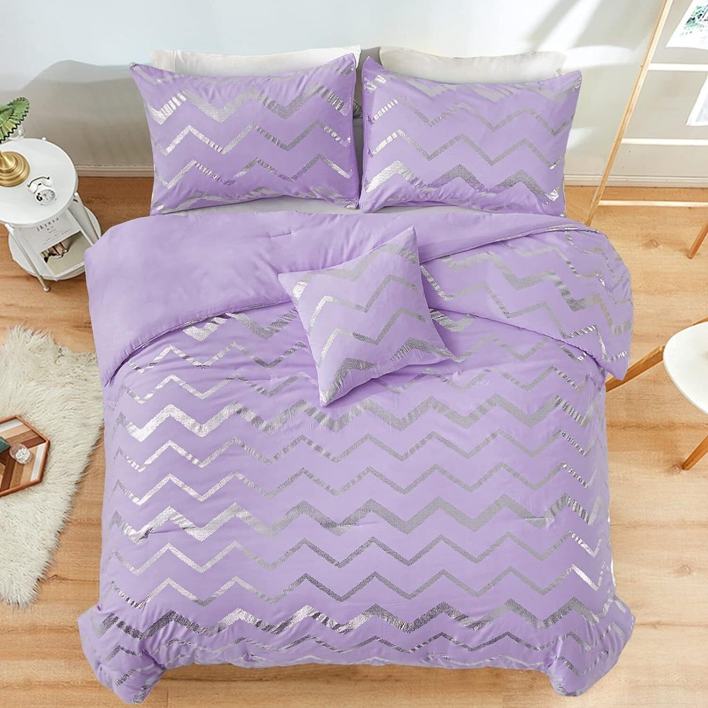 Purple Comforter Set with Pillowcases Soft Quilt Duvet for Queen King Bed