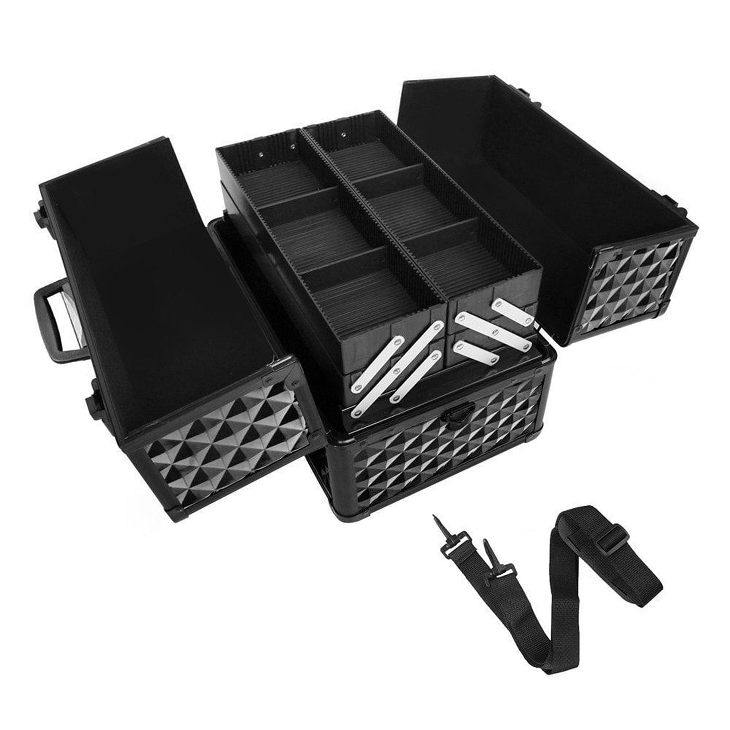 Portable Diamond Pattern Beauty Makeup Cosmetic Case with Carry Strap