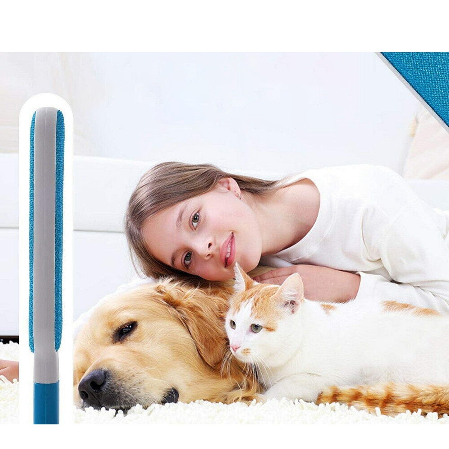 Double Sided Pet Hair Lint Remover Brush with Self Cleaning Base
