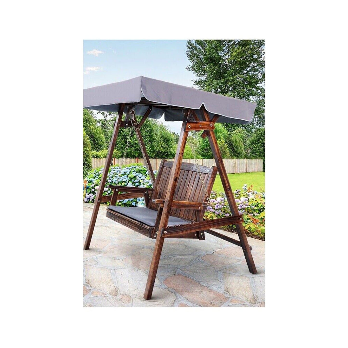 Wooden Outdoor Swing Chair with Canopy Garden Bench Furniture