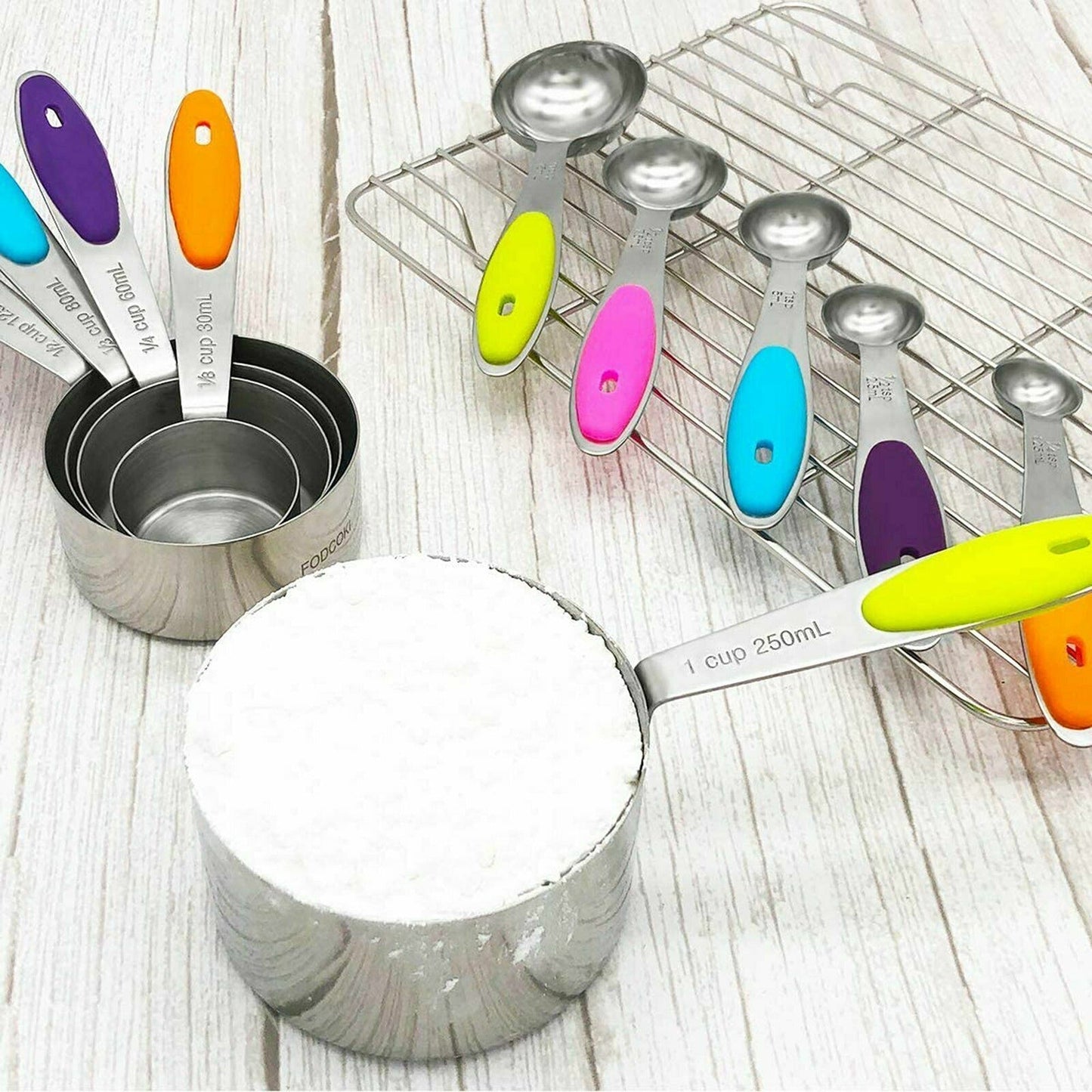 10pcs Stainless Steel Baking Measuring Spoons and Cups Kit