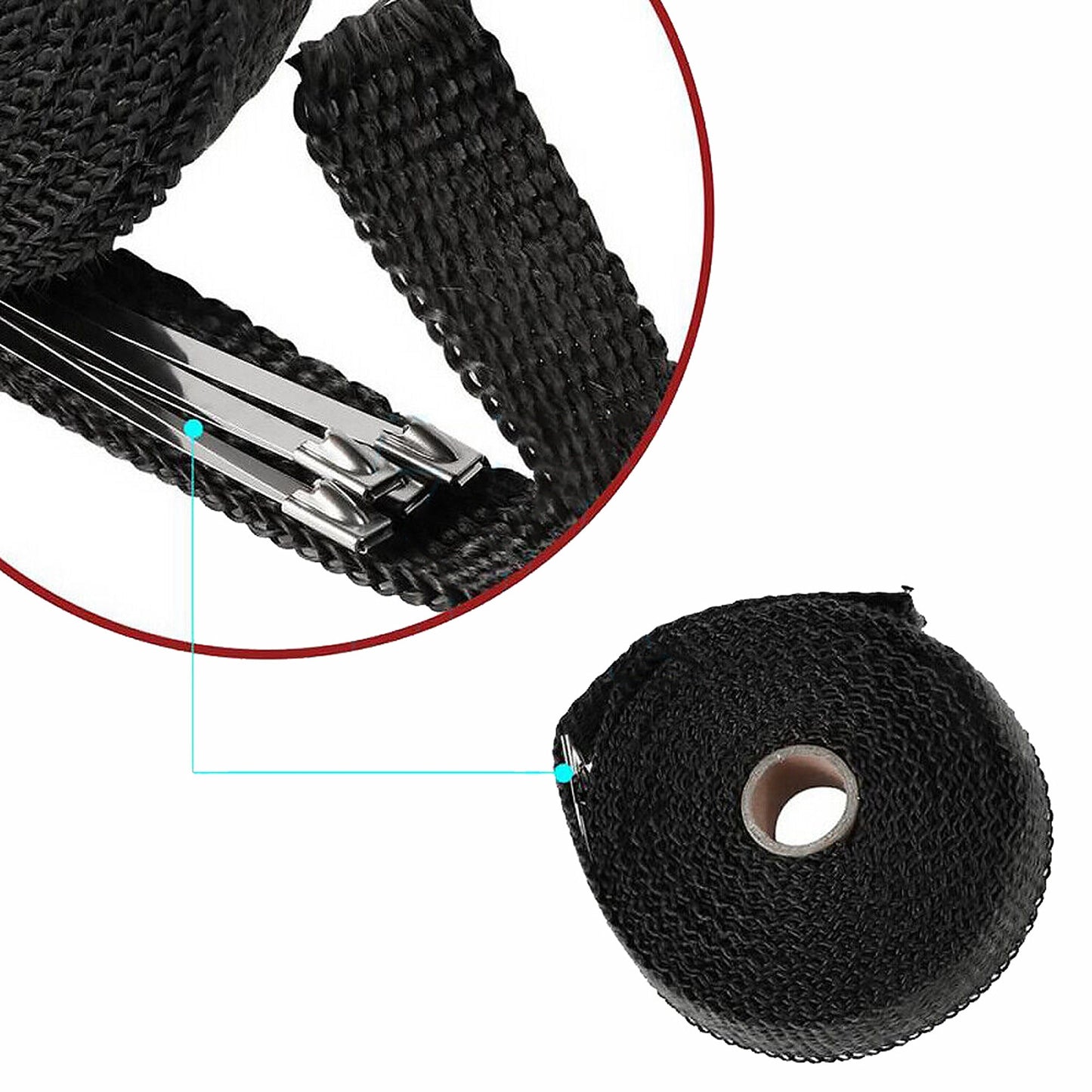 2000F Heat Resistant Black Exhaust Wrap with 10 Stainless Steel Ties
