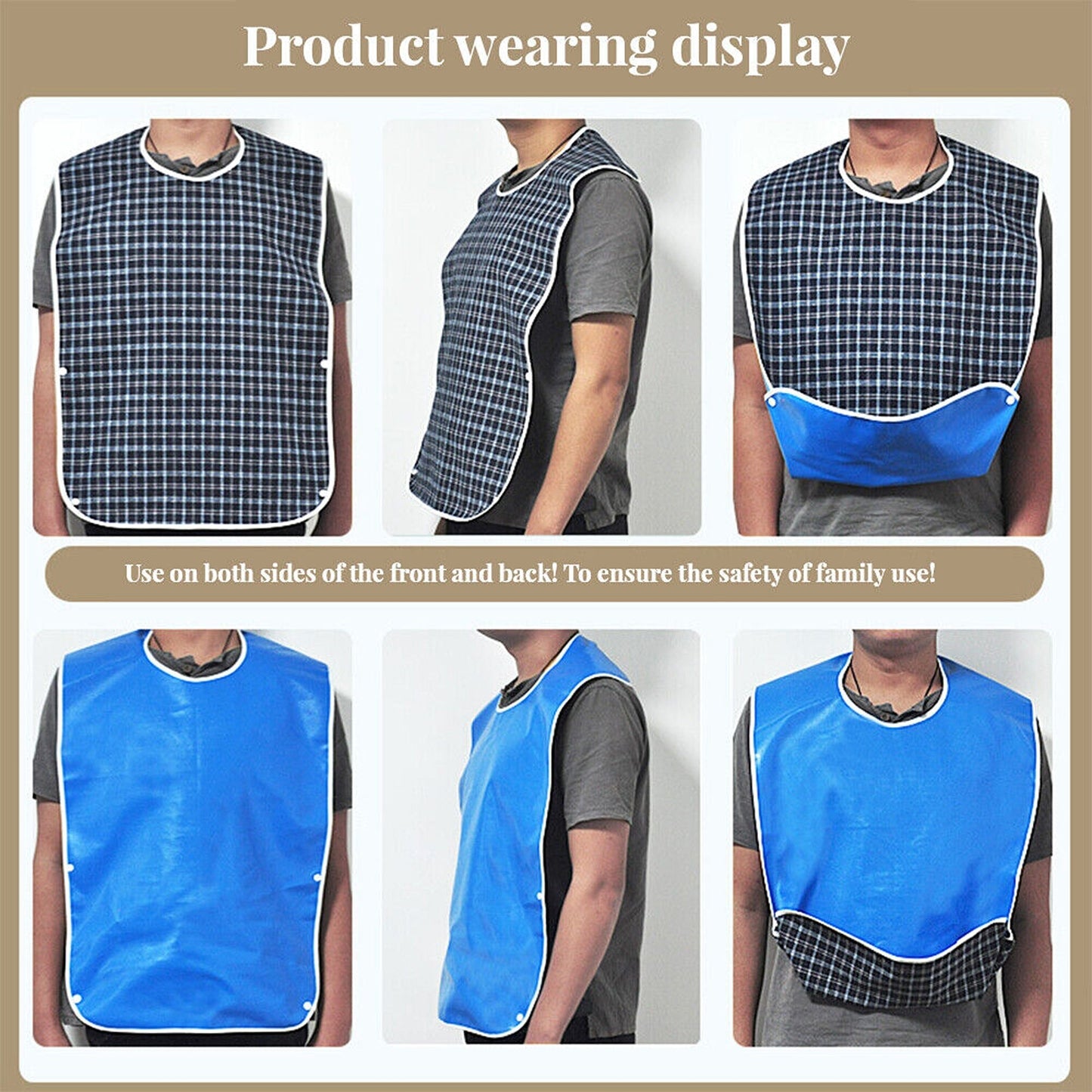 3pcs Large Washable Adult Bib Plaid Print for Elderly Senior Disabled