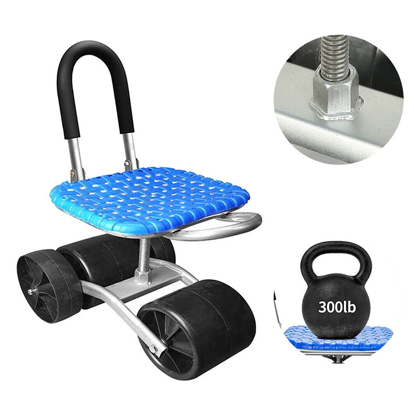 Adjustable Rolling Garden Stool with Wheels 4-Wheel Kneeler Tool