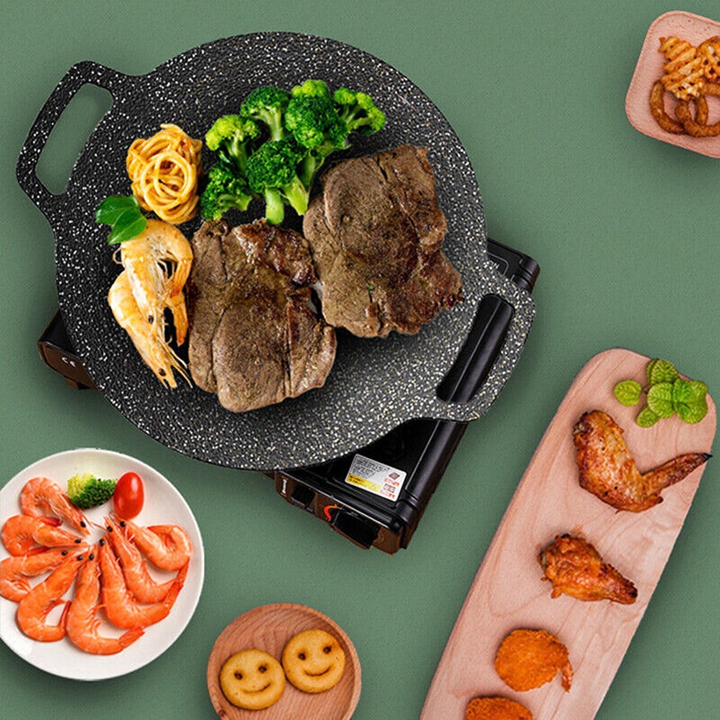 Portable Nonstick BBQ Grill Pan for Korean Style Stovetop Barbecue