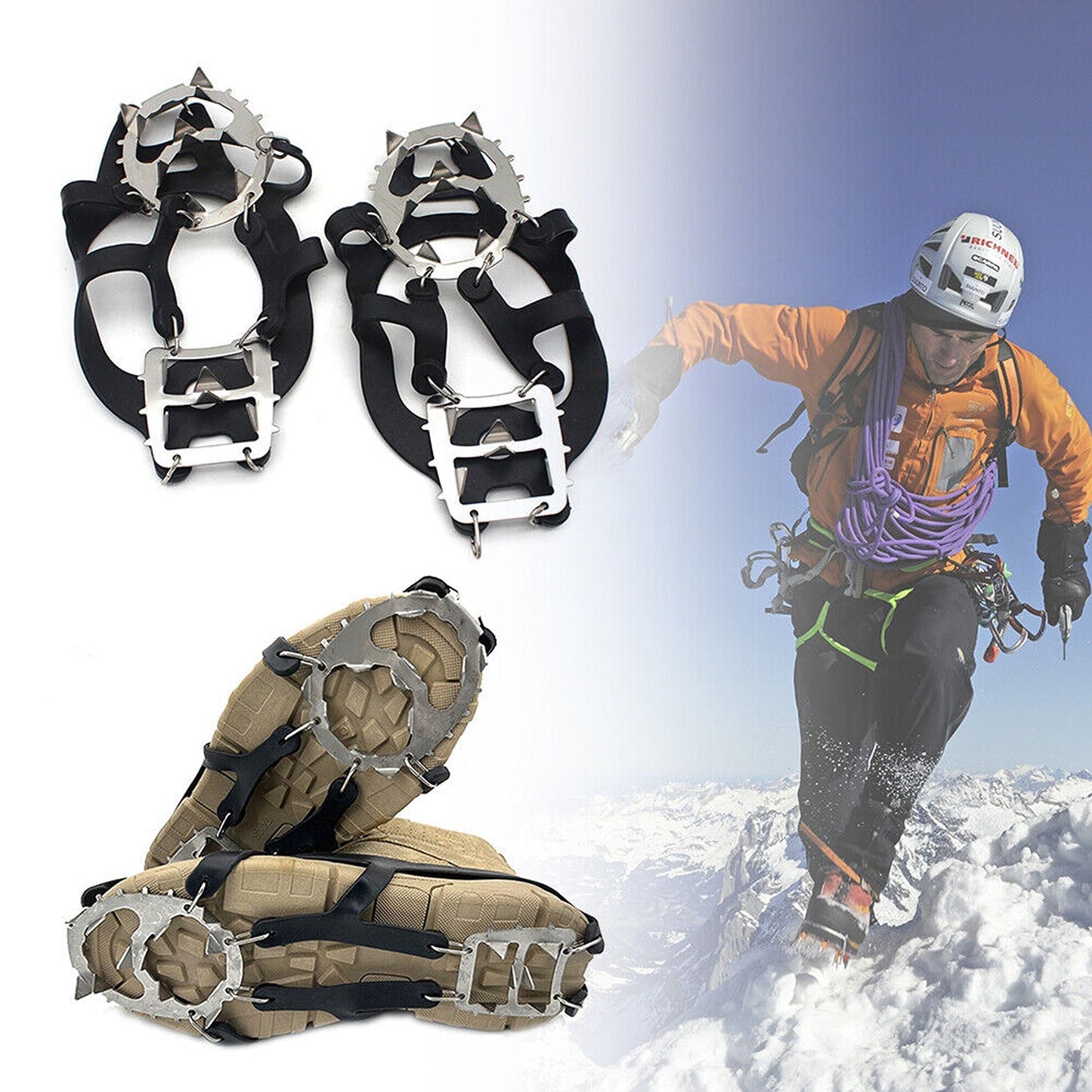 18-Stud Snow Ice Claw Crampons Winter Outdoor Climbing Gear