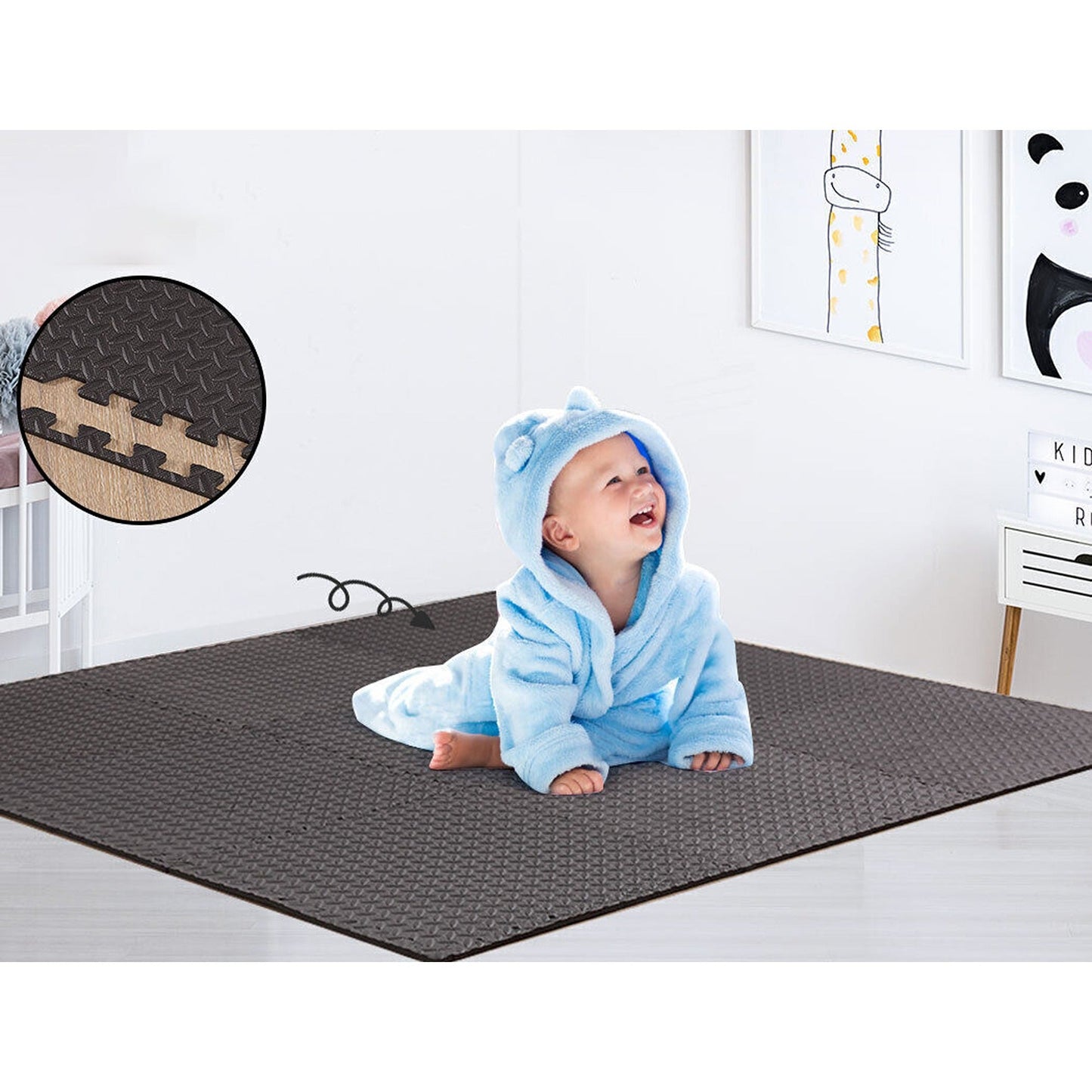 4pcs Heavy Duty Gym Flooring EVA Foam Mat Interlocking Tiles in Black and Grey