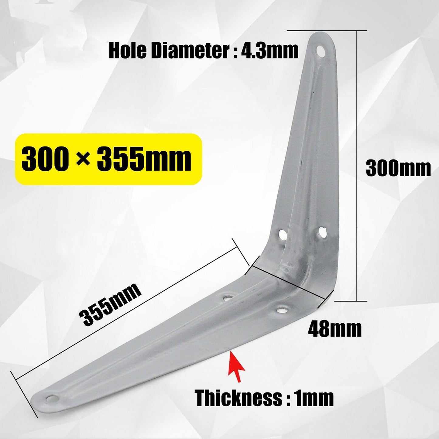 300 x 355mm L Shape Right Angle Bracket Corner Brace Joint Wall Shelf Support