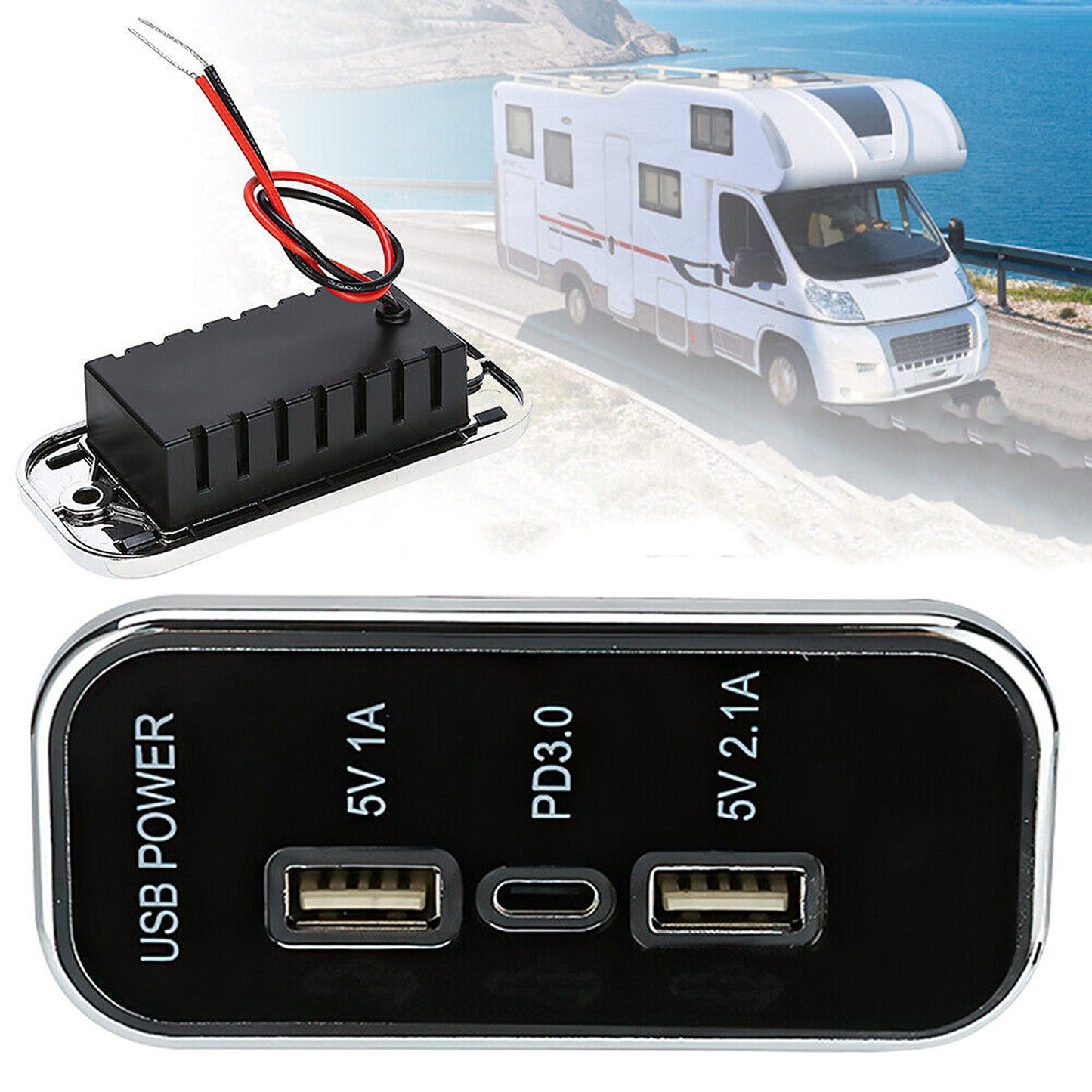 36W Dual USB PD Car Charger Adapter with 3 Ports Charging Socket Panel