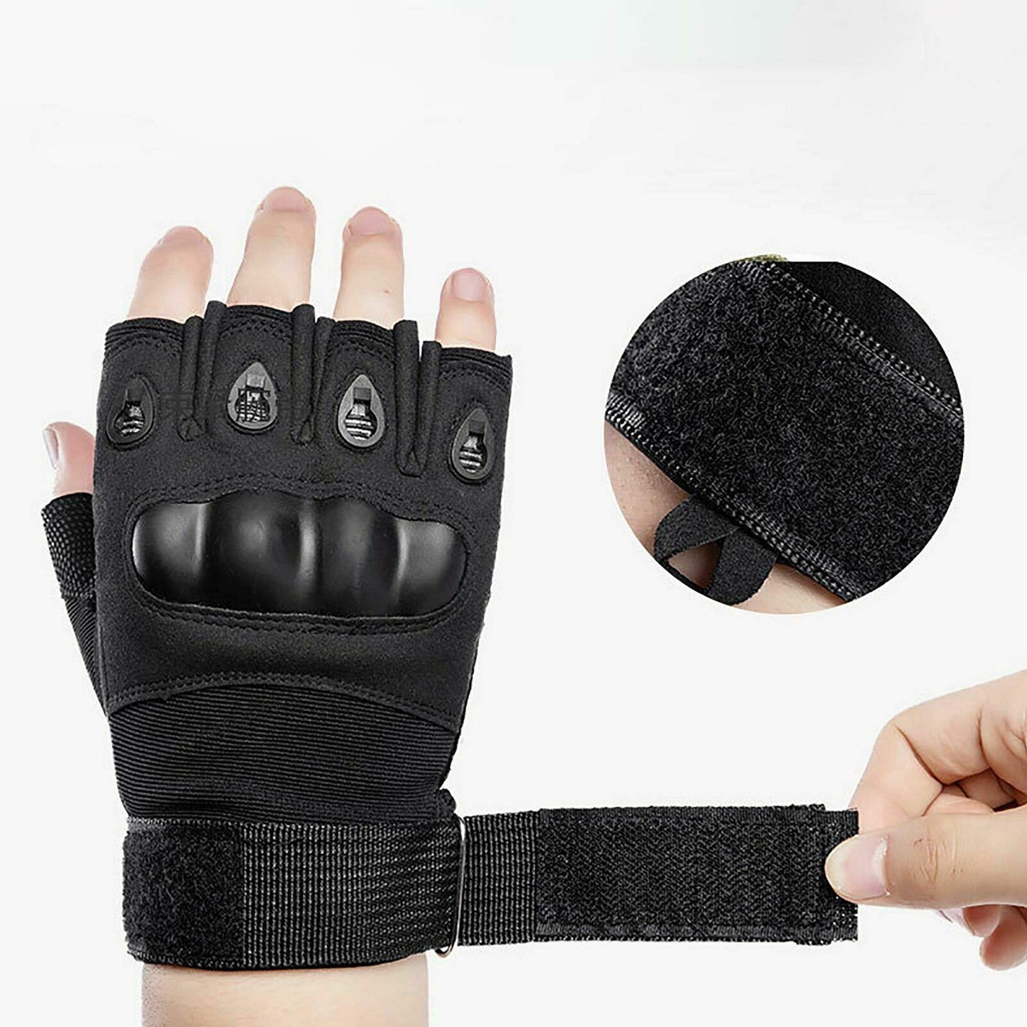 Black Tactical Fingerless Sport Gloves Leather Motorcycle Combat Outdoor