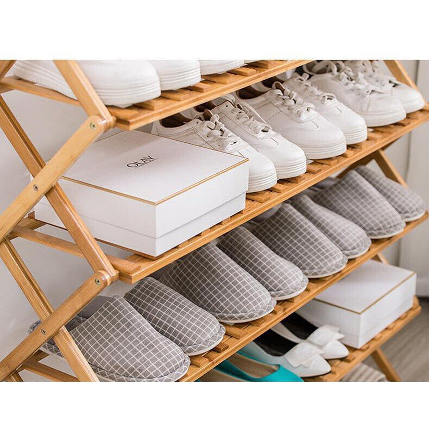 Bamboo Folding Shoe Rack with Multi-Tier Storage Shelf