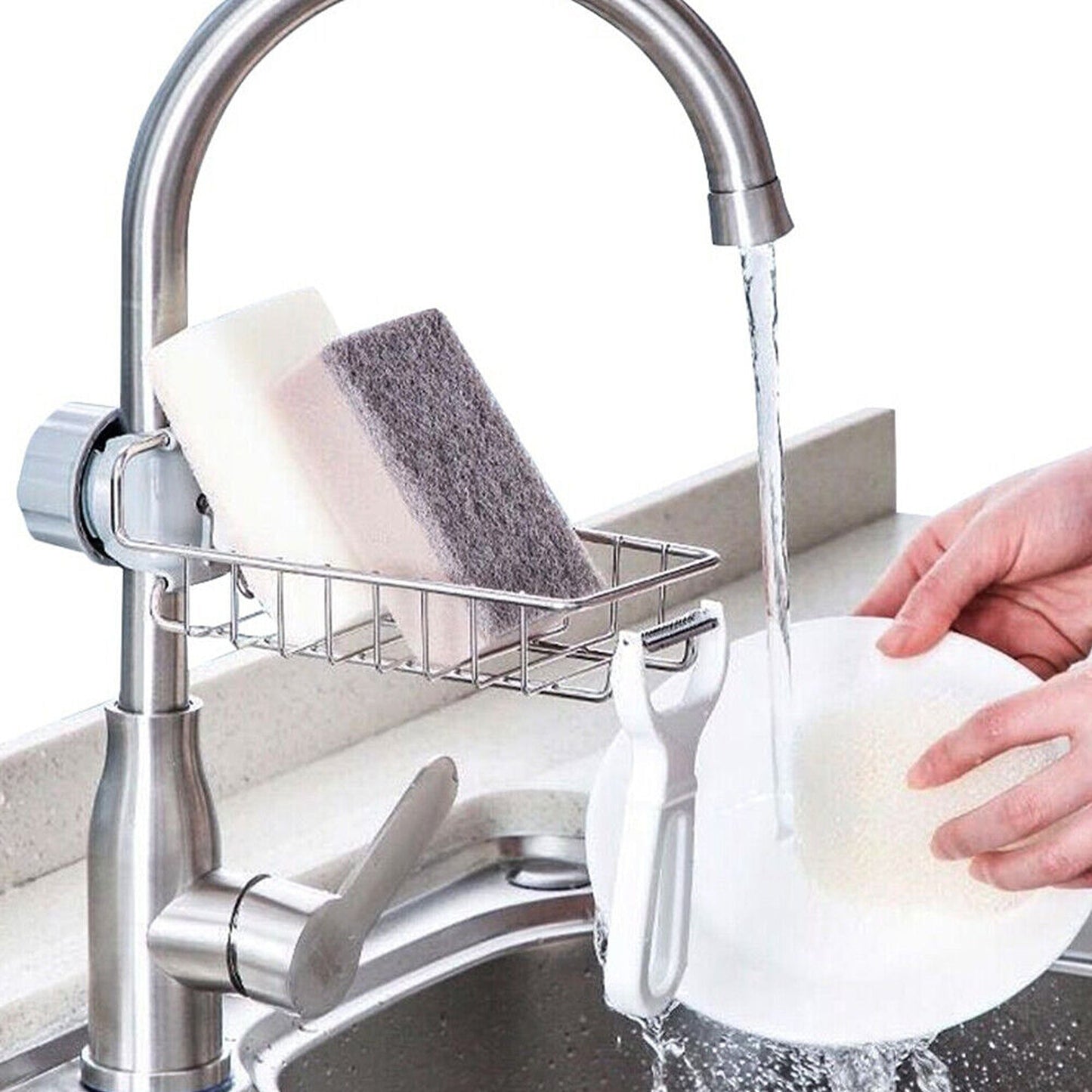 Sponge Holder for Kitchen Sink Faucet Shelf with Cloth Rack Organizer