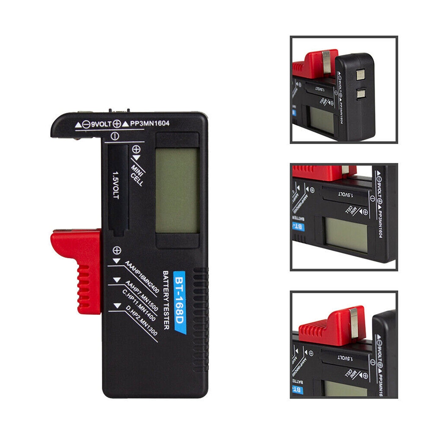 Universal Battery Tester with Digital LCD for Multiple Battery Types 9V 1.5V