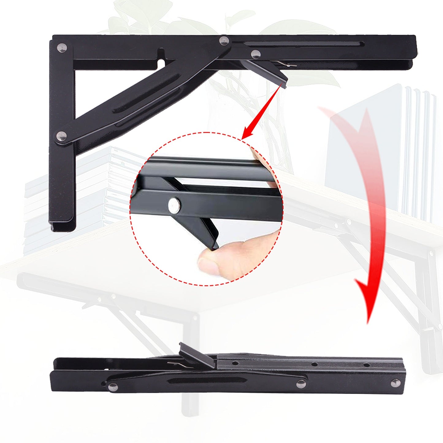 2pcs Black Steel Folding Table Bracket for Wall-Mounted Shelves