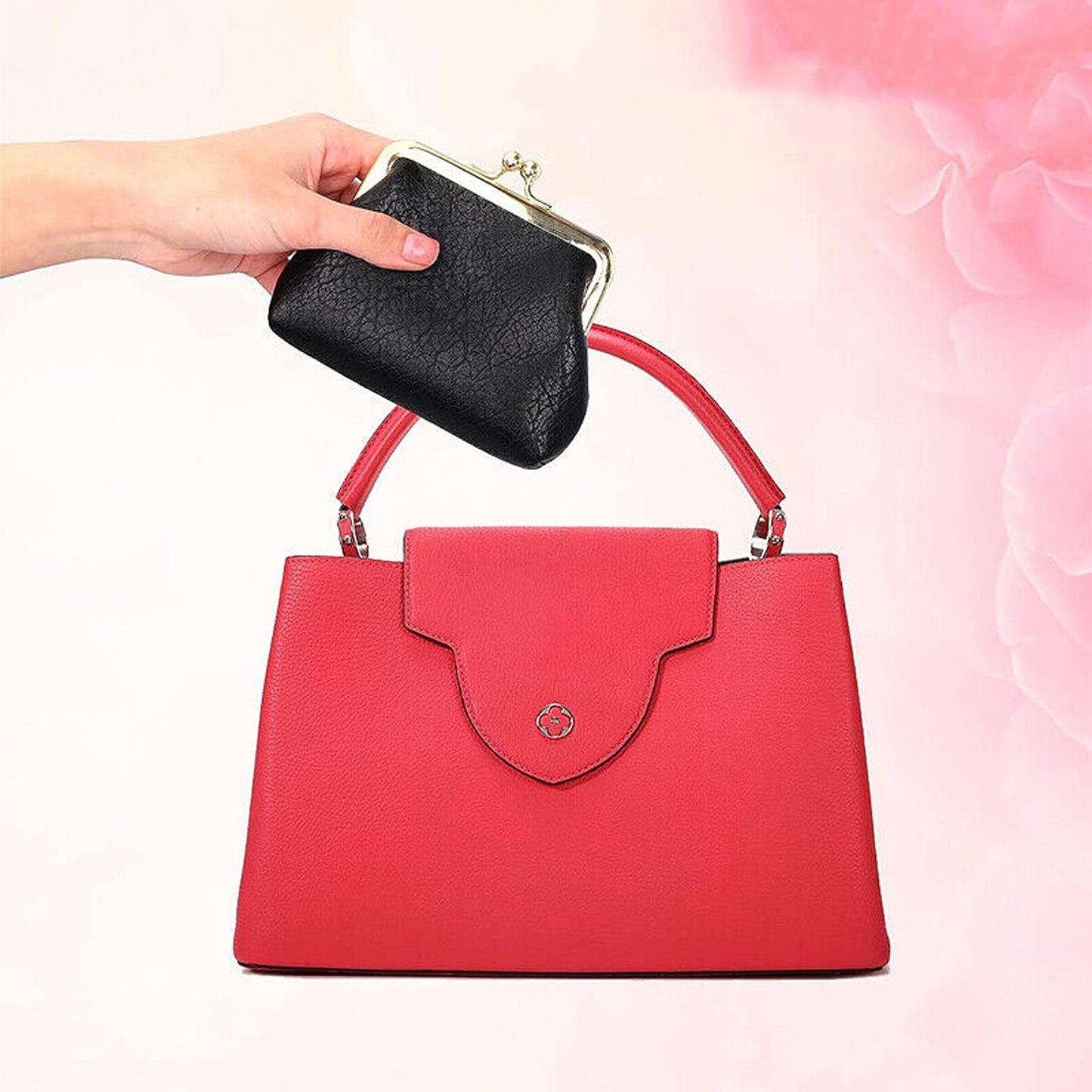 Small Leather Cosmetic Bag for Coin and Lipstick Storage