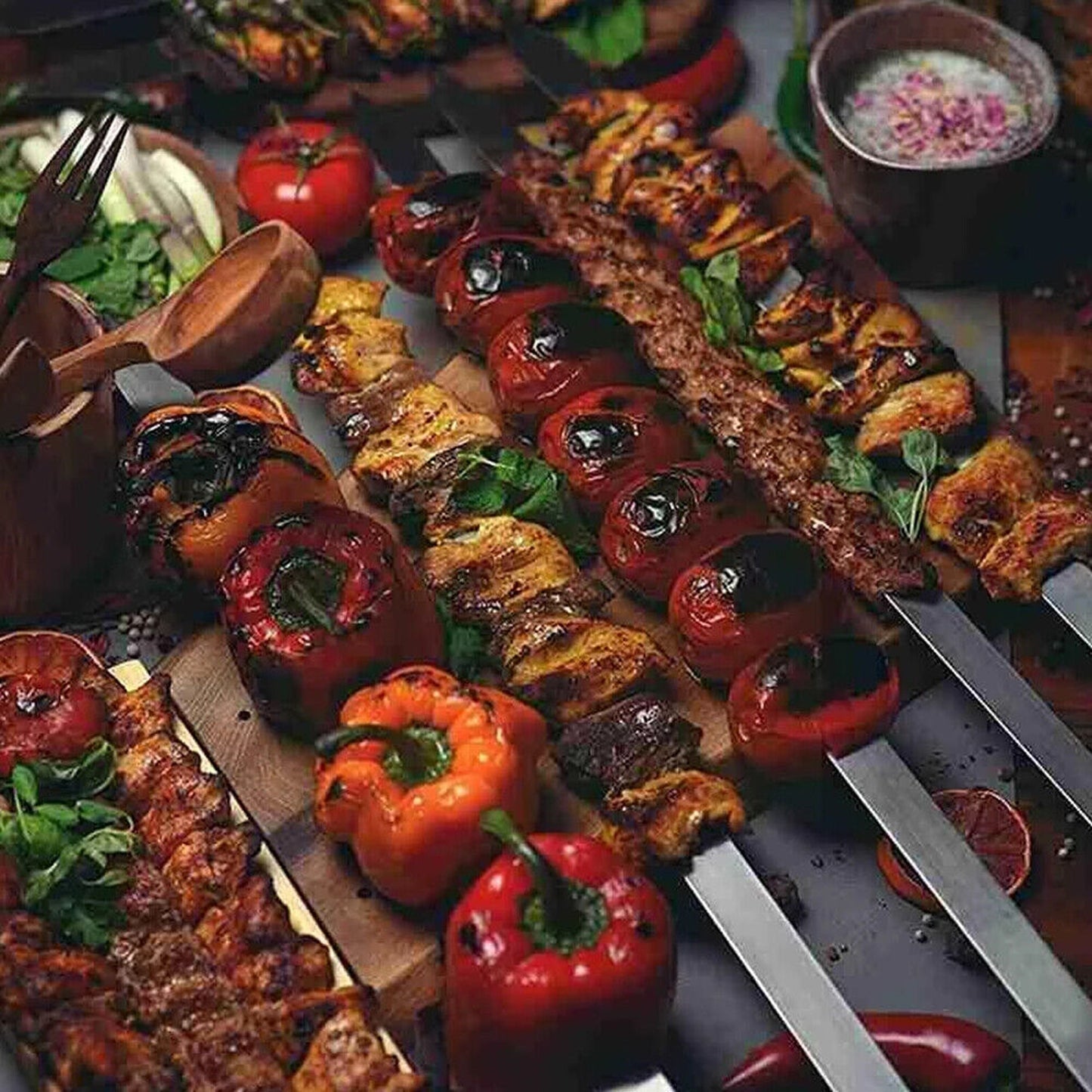Stainless Steel Kebab Skewers for BBQ Suitable for Lamb Pork and Beef