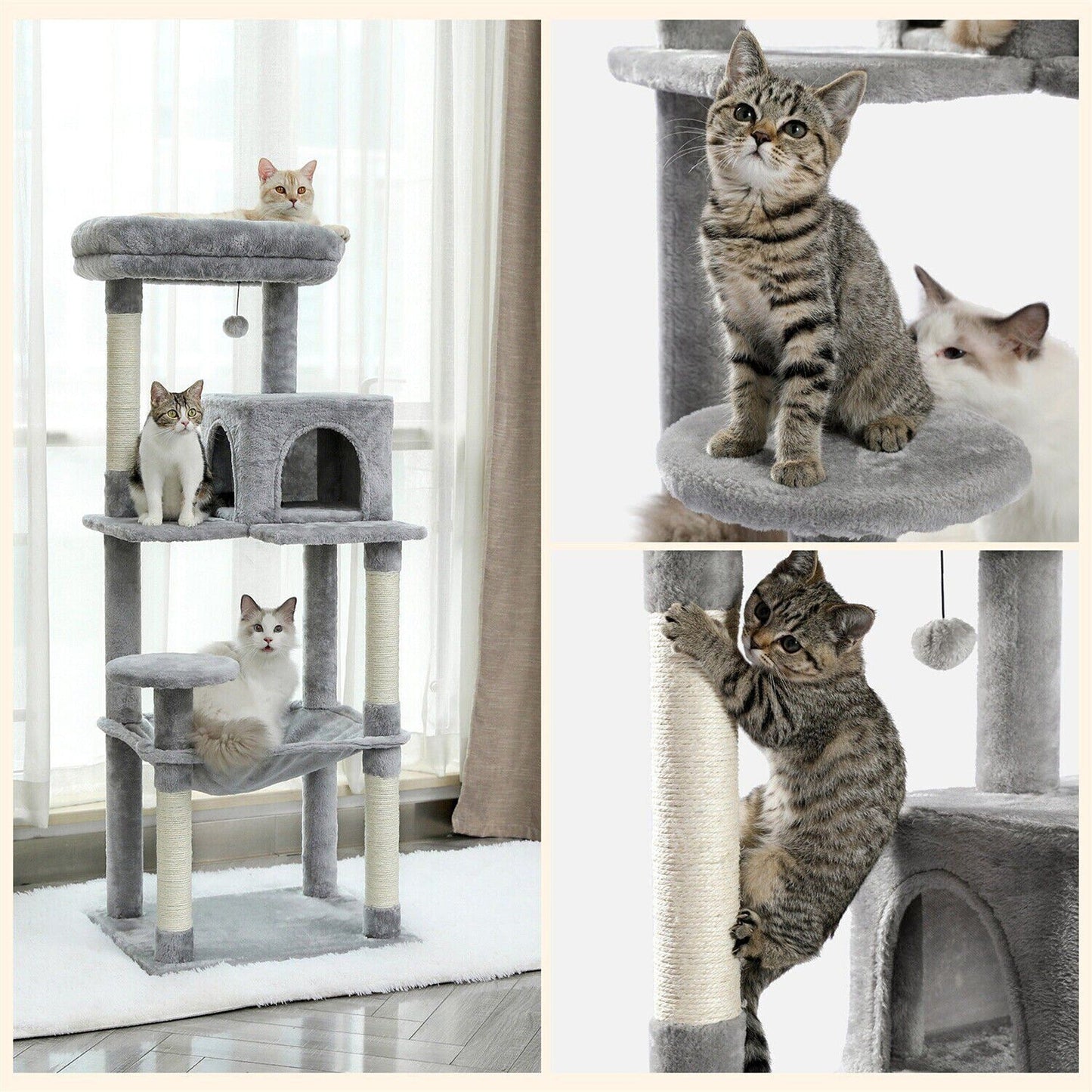 143cm Cats Condo House Cat Tree Tower with Scratching Post and Toys