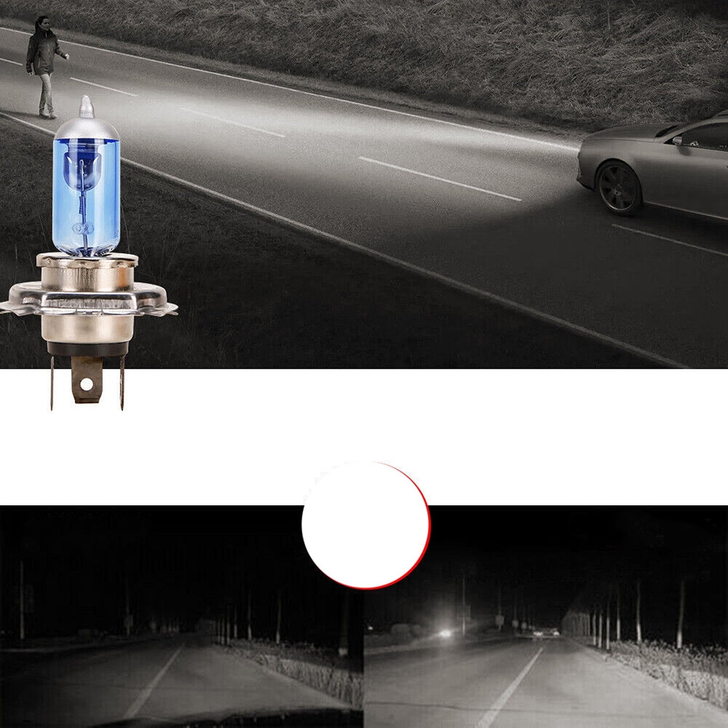 LED Headlight Globes Set 90W Warm White Bulbs for Car Accessories H4
