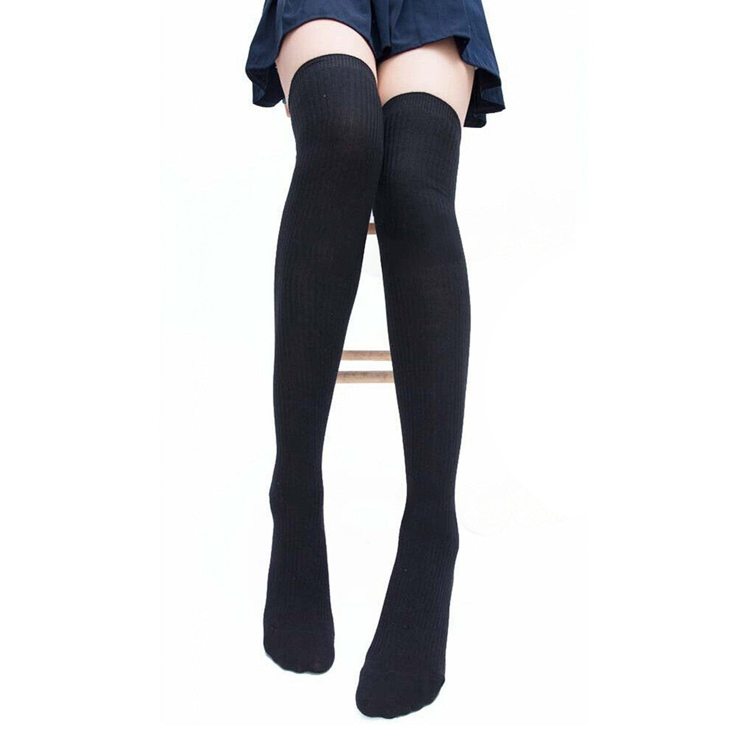 Women Thigh High Socks Solid Color Over Knee Long Cable Knit