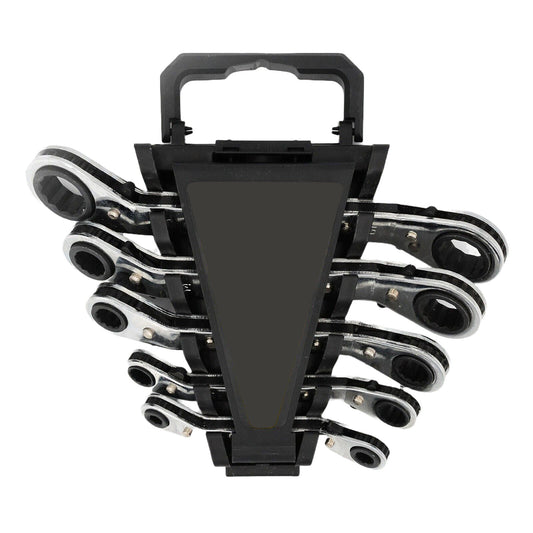 5pcs Metric Ring Wrenches Ratchet Spanner Set with Black Rack