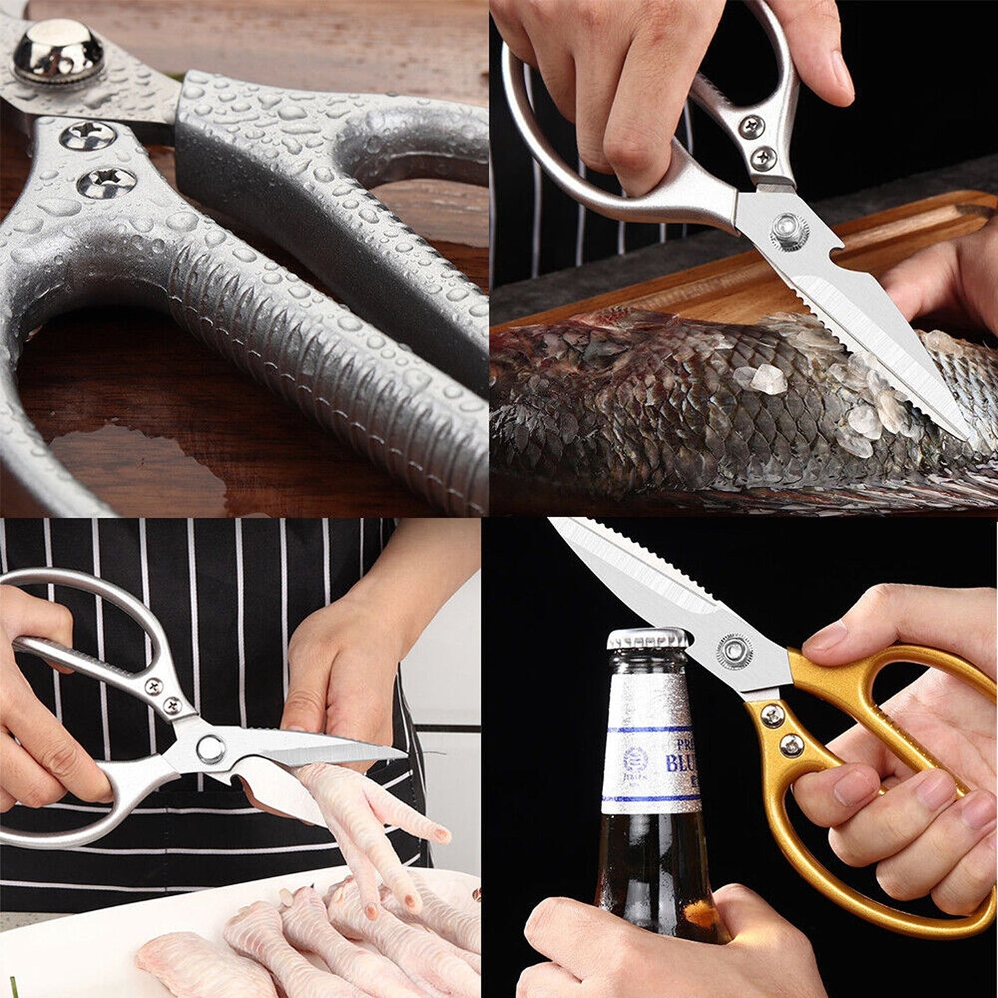Heavy Duty Kitchen Scissors for Chicken Bones and Fish Includes Bottle Opener