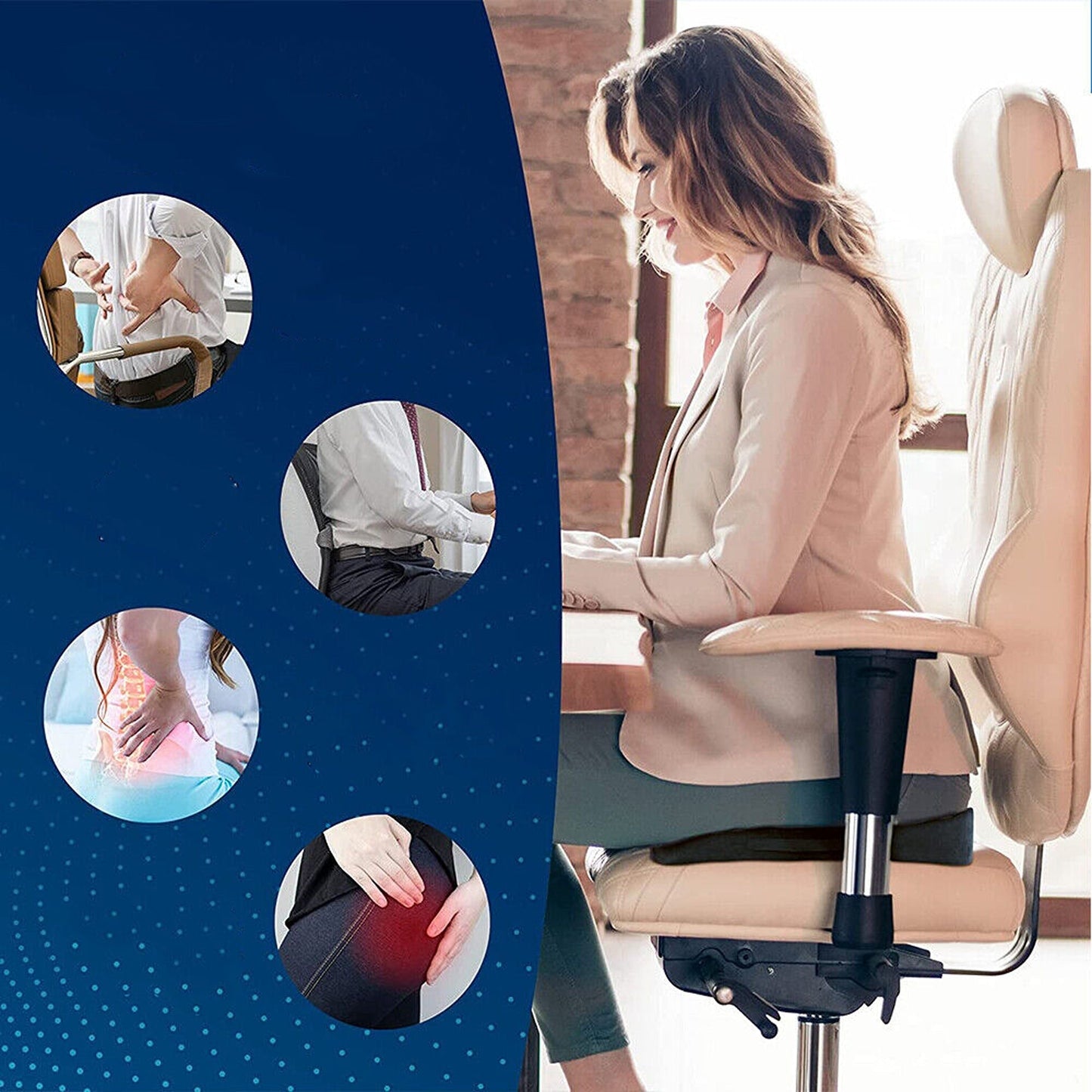 Orthopedic Lumbar Support Memory Foam Seat Cushion for Back Pain
