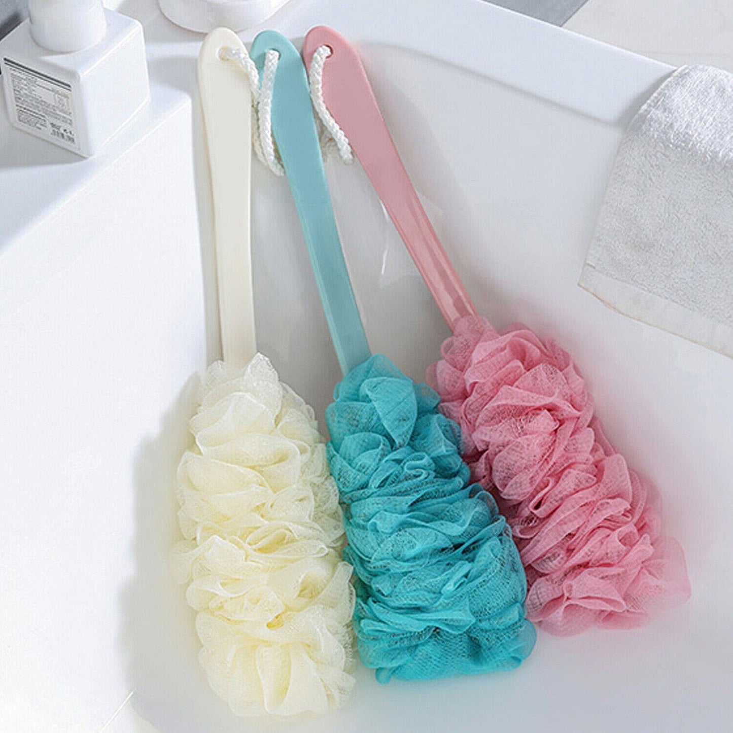 Soft Mesh Long Handle Bath Brush Back Scrubber Body Puff